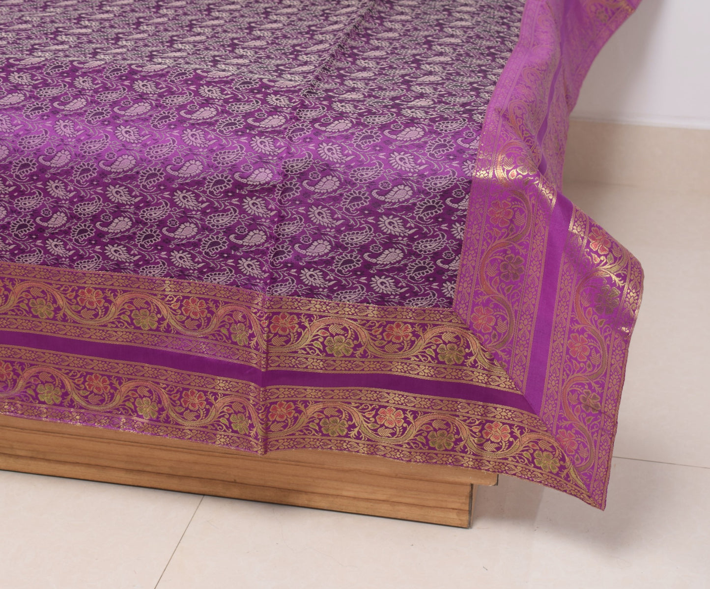 Regal Banarasi Purple Diwan Ensemble Silk & Zari Brocade Cushion & Bolster Cover