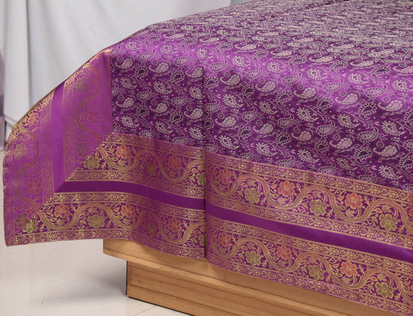Regal Banarasi Purple Diwan Ensemble Silk & Zari Brocade Cushion & Bolster Cover