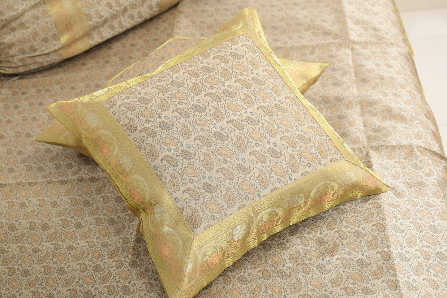 Banarasi Ethnic Diwan Set Cushion & Bolster Cover Silk & Woven Zari Brocade