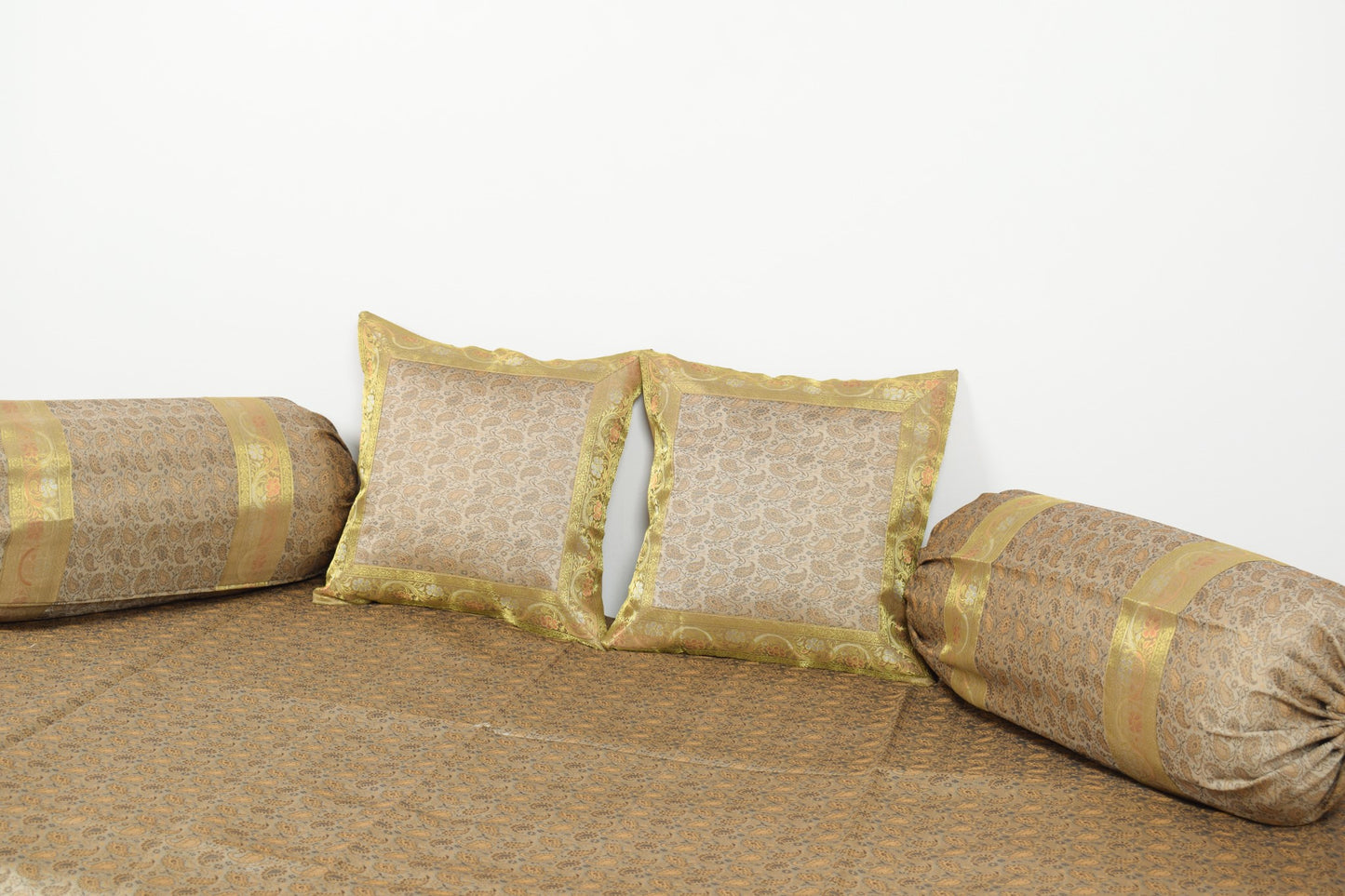 Banarasi Ethnic Diwan Set Cushion & Bolster Cover Silk & Woven Zari Brocade