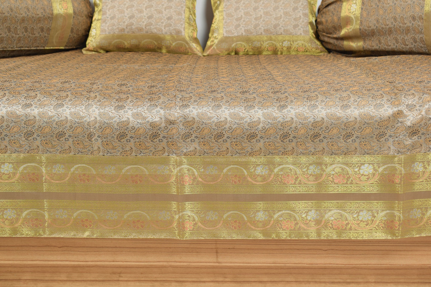 Banarasi Ethnic Diwan Set Cushion & Bolster Cover Silk & Woven Zari Brocade