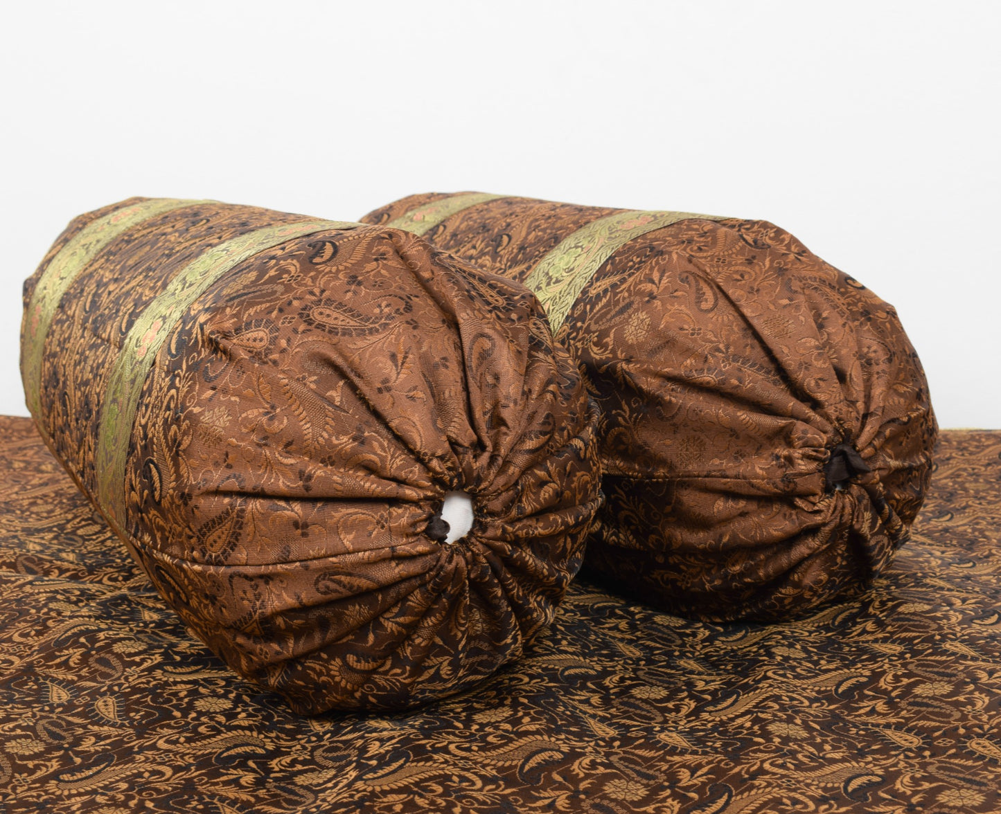 Dark Brown Banarasi Diwan Set Silk Zari Brocade Gift Cushion & Bolster Cover