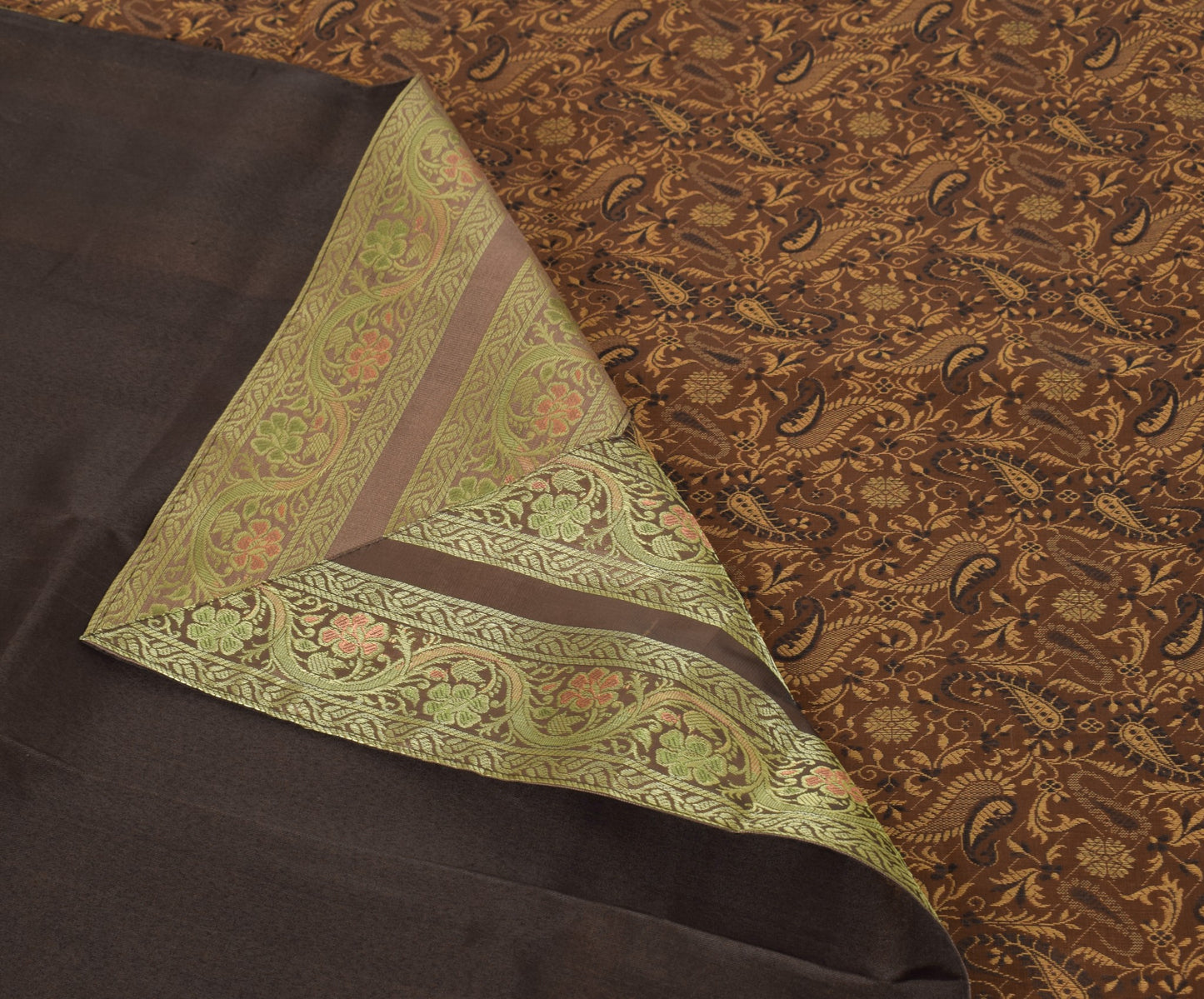 Dark Brown Banarasi Diwan Set Silk Zari Brocade Gift Cushion & Bolster Cover