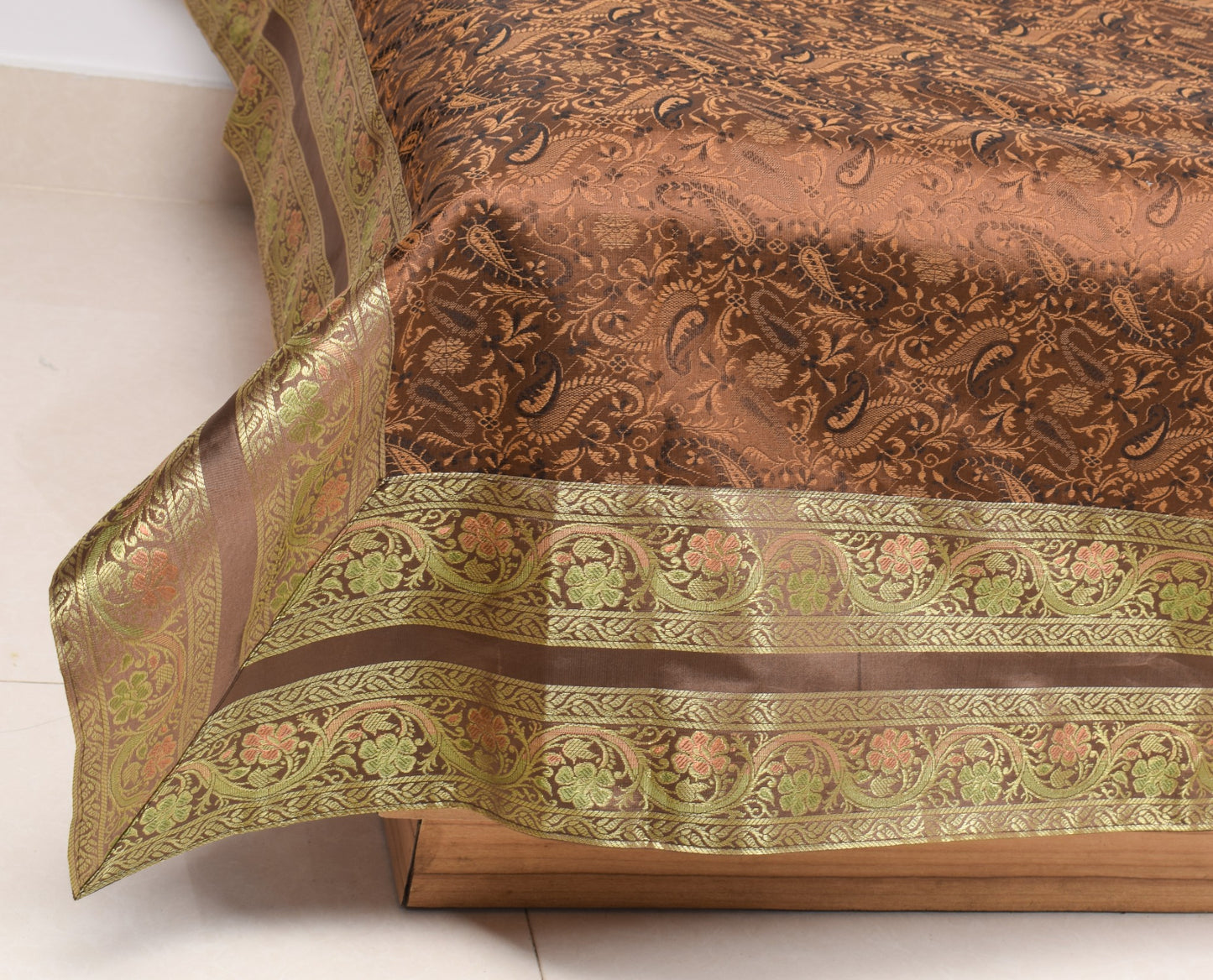 Dark Brown Banarasi Diwan Set Silk Zari Brocade Gift Cushion & Bolster Cover