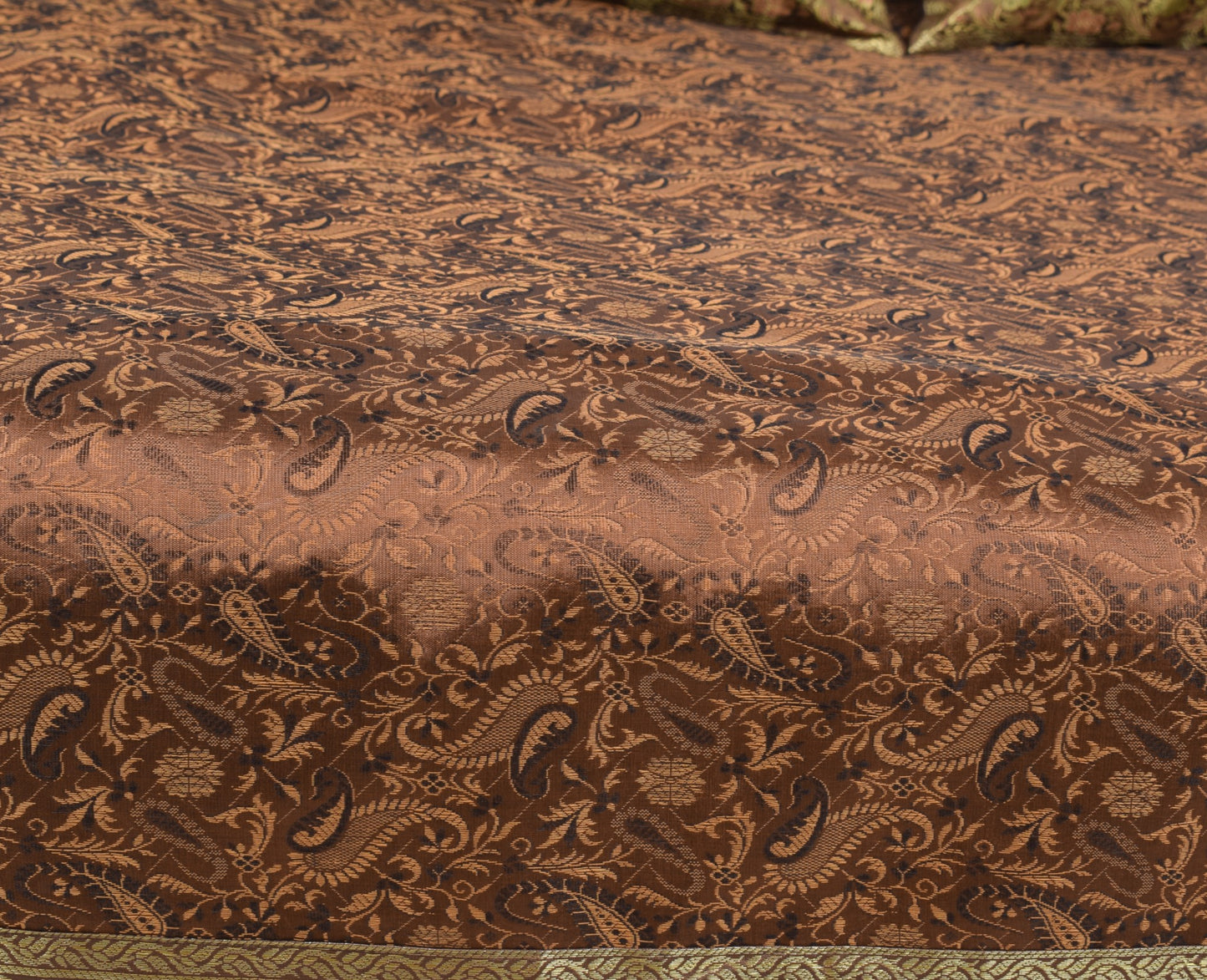 Dark Brown Banarasi Diwan Set Silk Zari Brocade Gift Cushion & Bolster Cover
