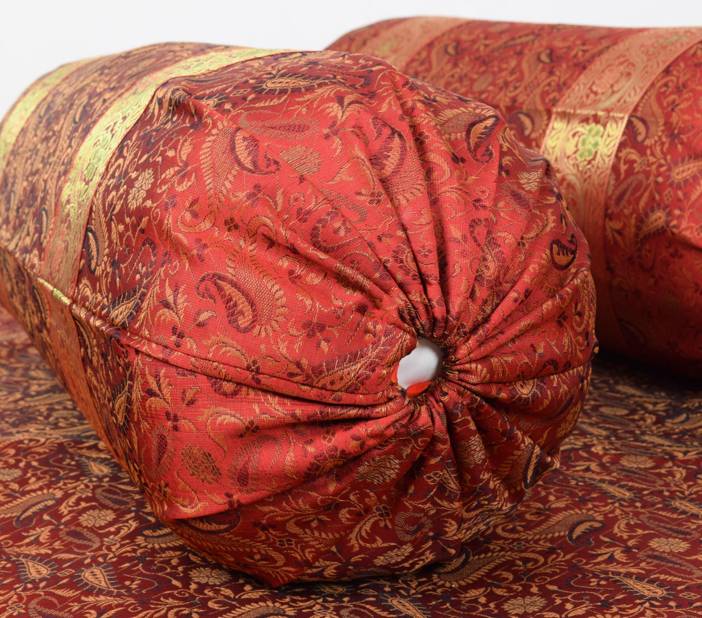 Red Banarasi Diwan Set– Silk Zari Brocade Indian Gift Cushions & Bolster Cover