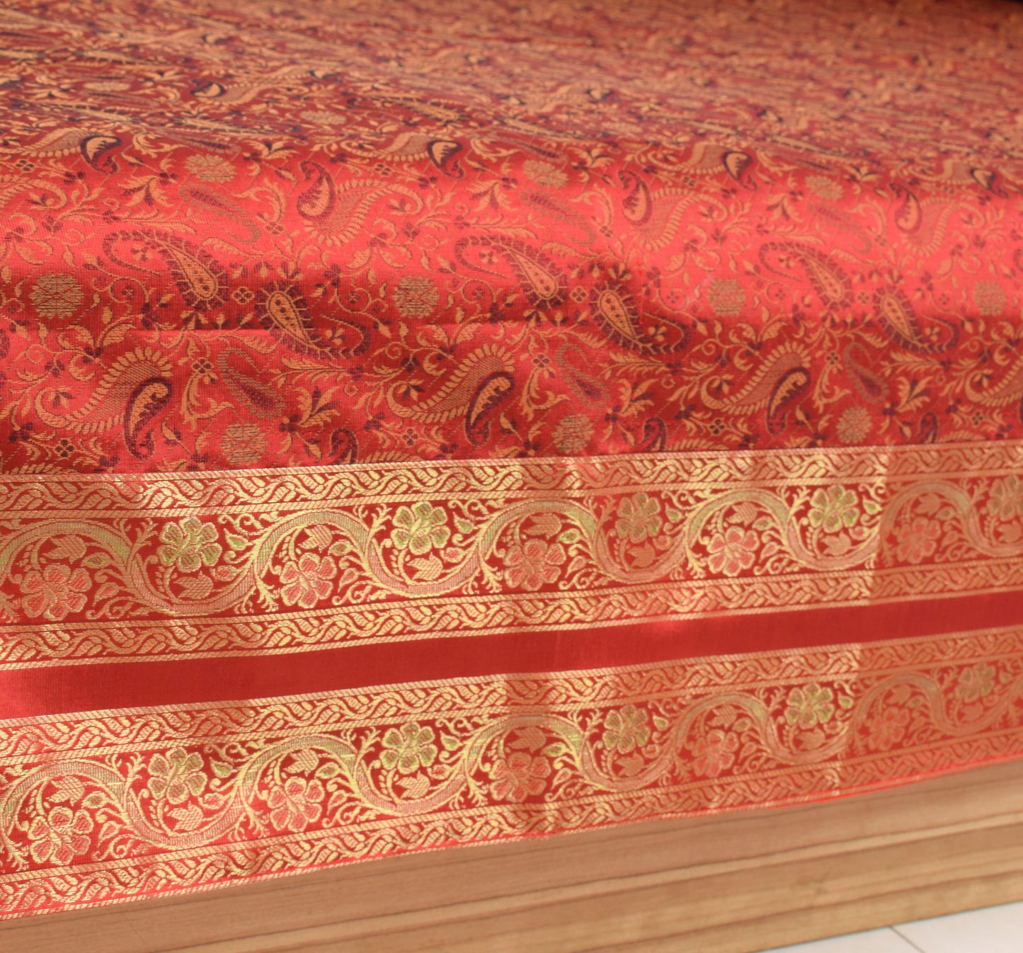 Red Banarasi Diwan Set– Silk Zari Brocade Indian Gift Cushions & Bolster Cover