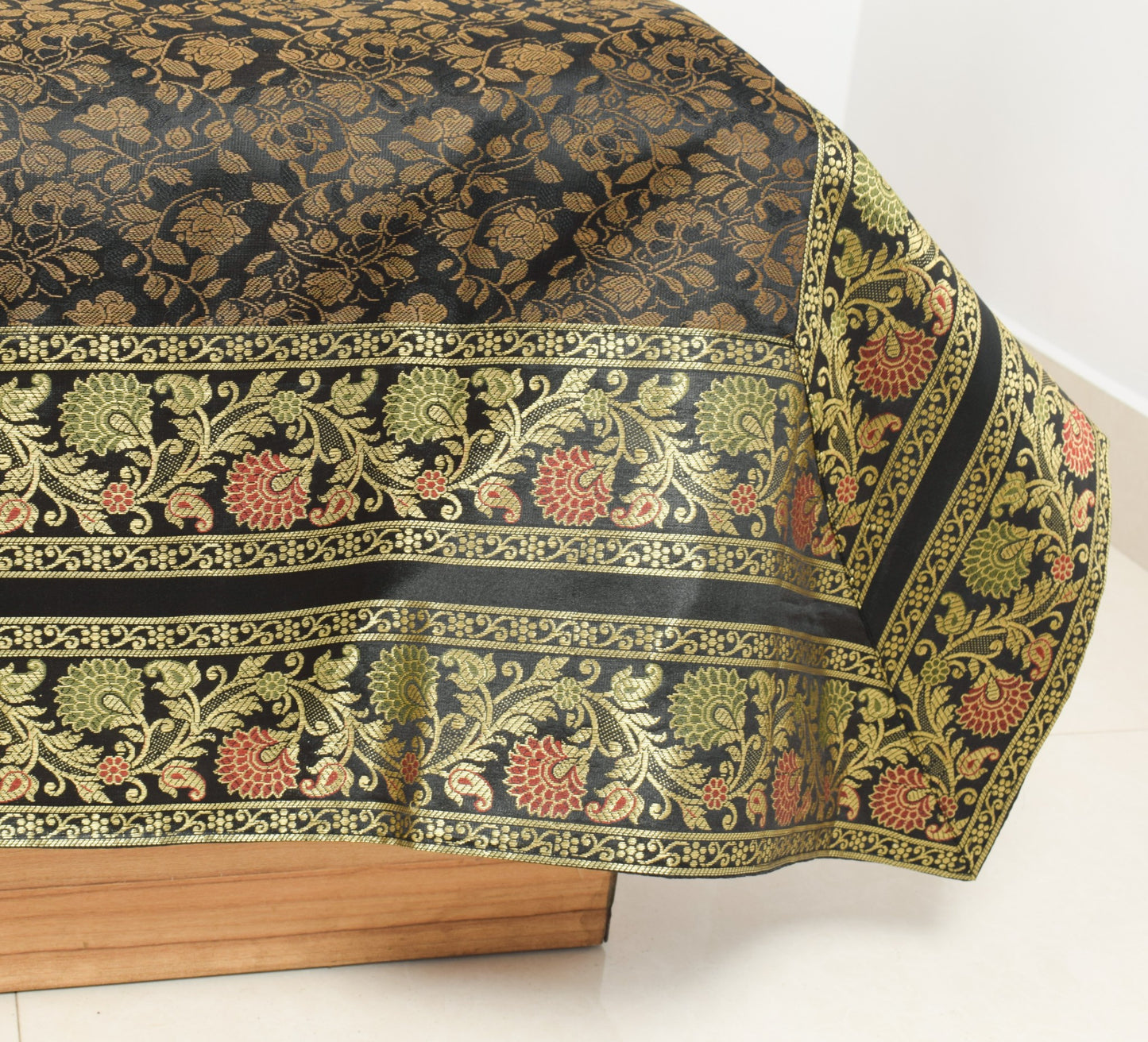 Banarasi Diwan Set Black Silk Zari Brocade Indian Gift Cushion & Bolster Cover