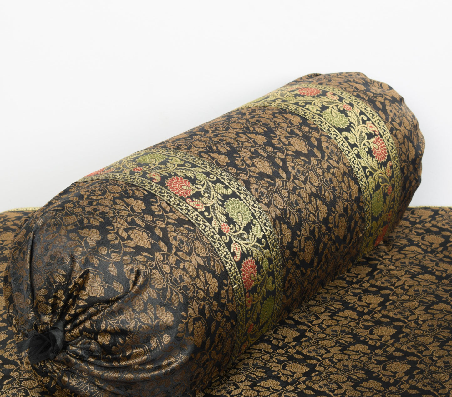 Banarasi Diwan Set Black Silk Zari Brocade Indian Gift Cushion & Bolster Cover