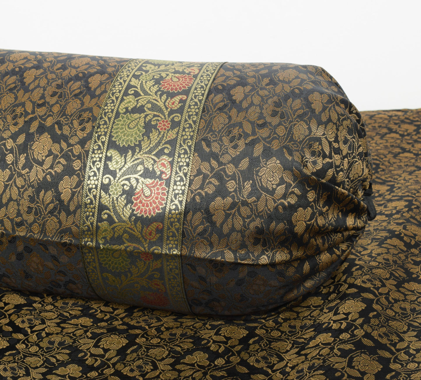 Banarasi Diwan Set Black Silk Zari Brocade Indian Gift Cushion & Bolster Cover