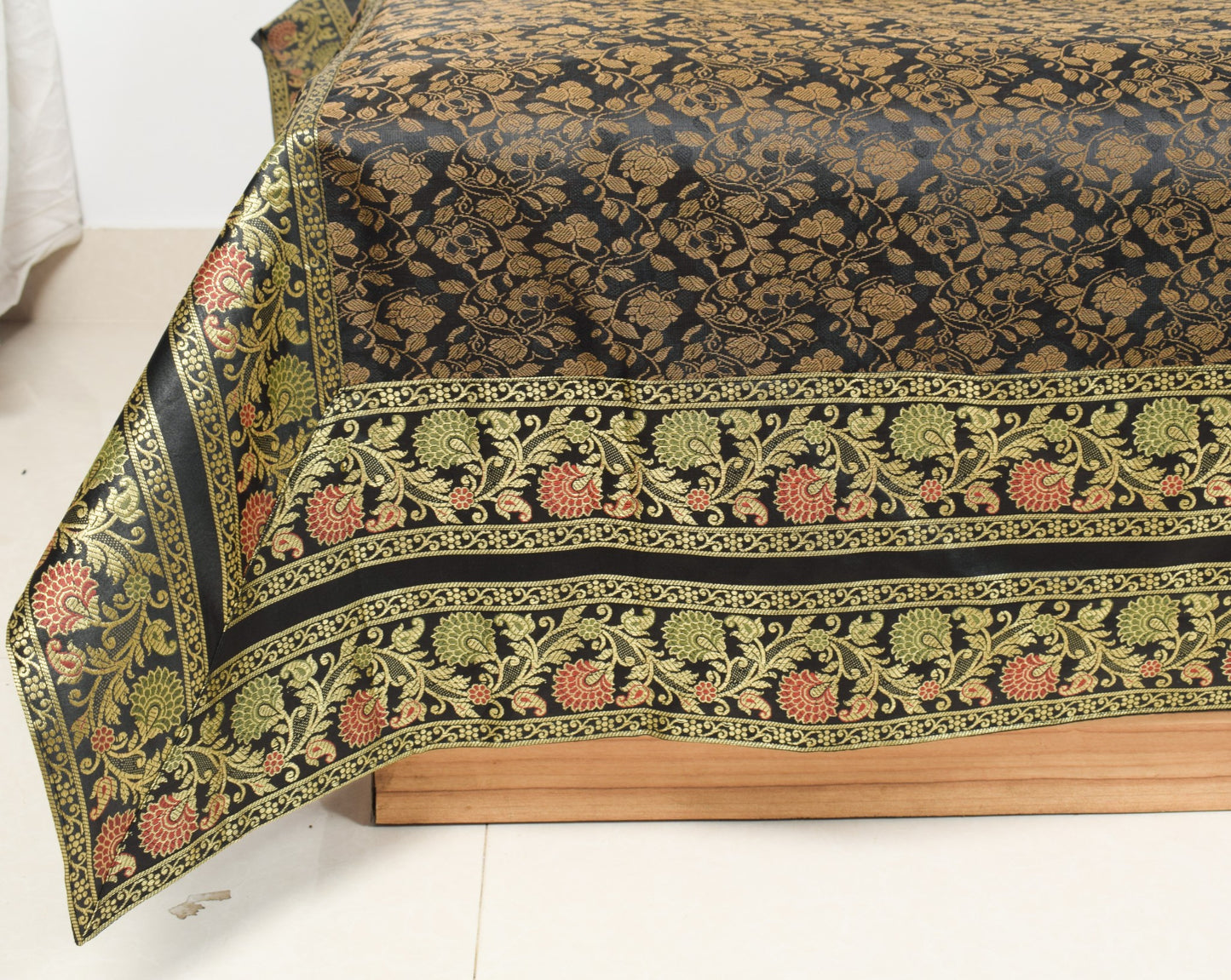 Banarasi Diwan Set Black Silk Zari Brocade Indian Gift Cushion & Bolster Cover