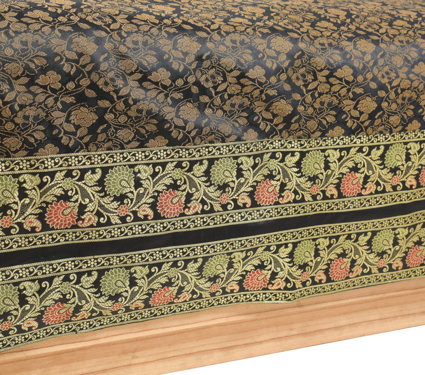 Banarasi Diwan Set Black Silk Zari Brocade Indian Gift Cushion & Bolster Cover