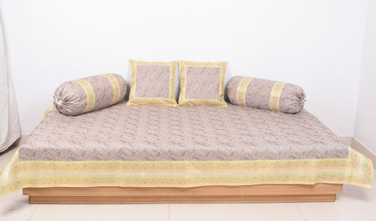 Off White Banarasi Diwan Set Silk Zari Brocade Indian Gift Cushion Bolster Cover