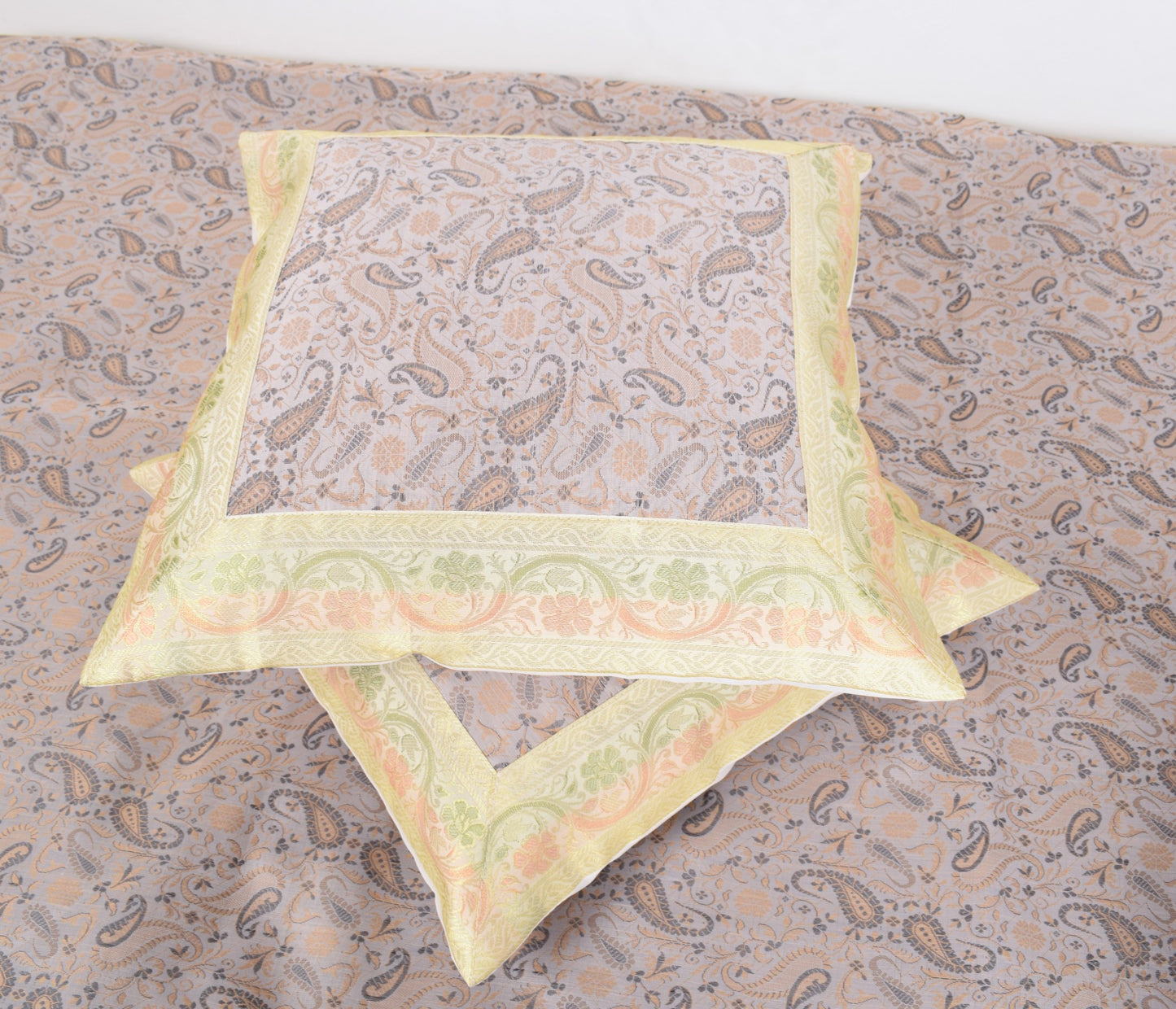 Off White Banarasi Diwan Set Silk Zari Brocade Indian Gift Cushion Bolster Cover