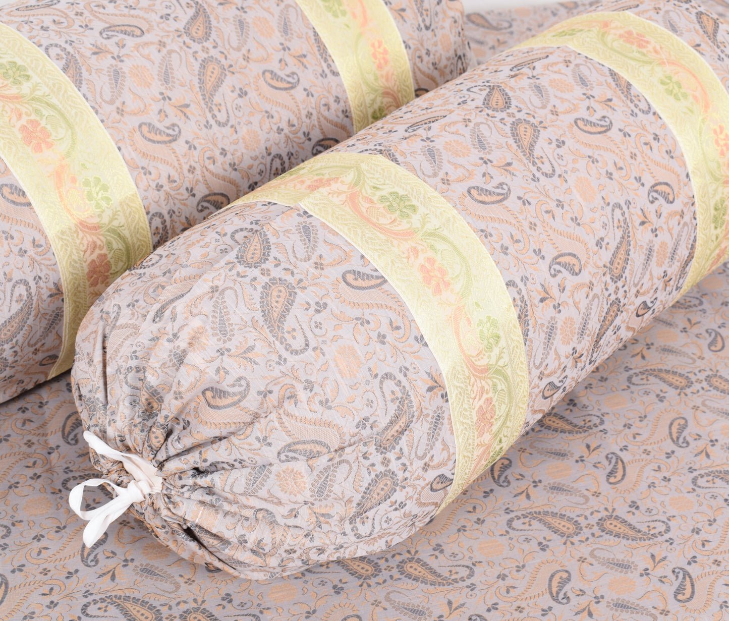 Off White Banarasi Diwan Set Silk Zari Brocade Indian Gift Cushion Bolster Cover