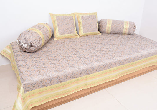 Off White Banarasi Diwan Set Silk Zari Brocade Indian Gift Cushion Bolster Cover