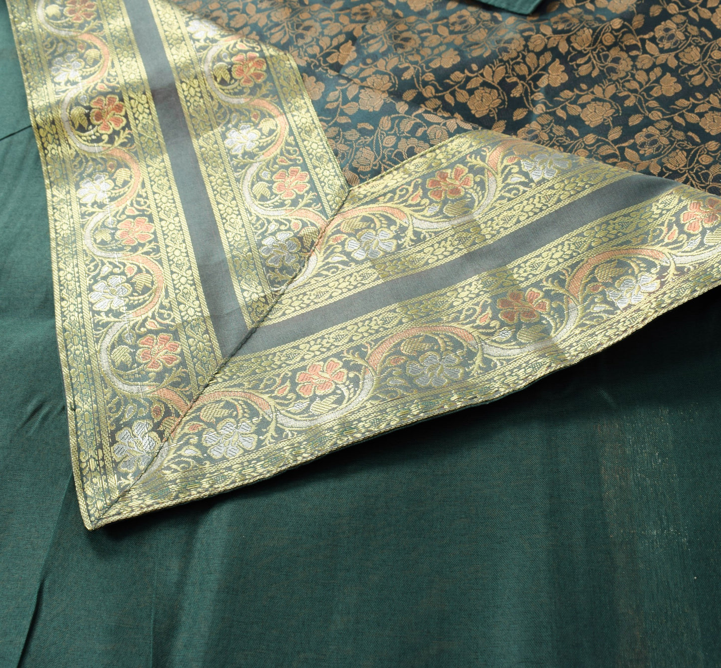 Banarasi Diwan Set Dark Green Silk Zari Brocade Indian Cushion & Bolster Cover
