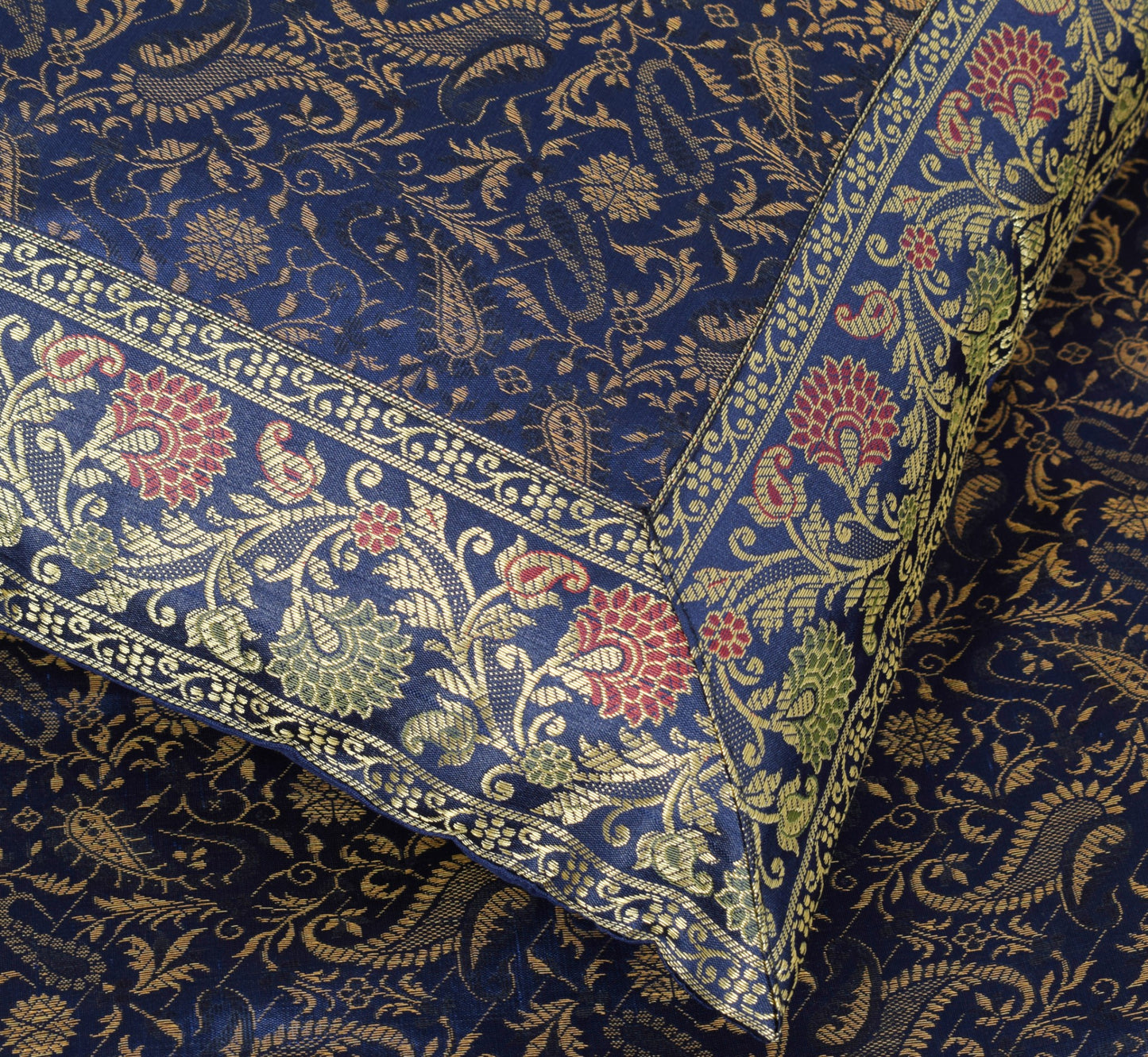Dark Blue Diwan Set– Banarasi Silk Zari Brocade Indian Cushions & Bolster Cover