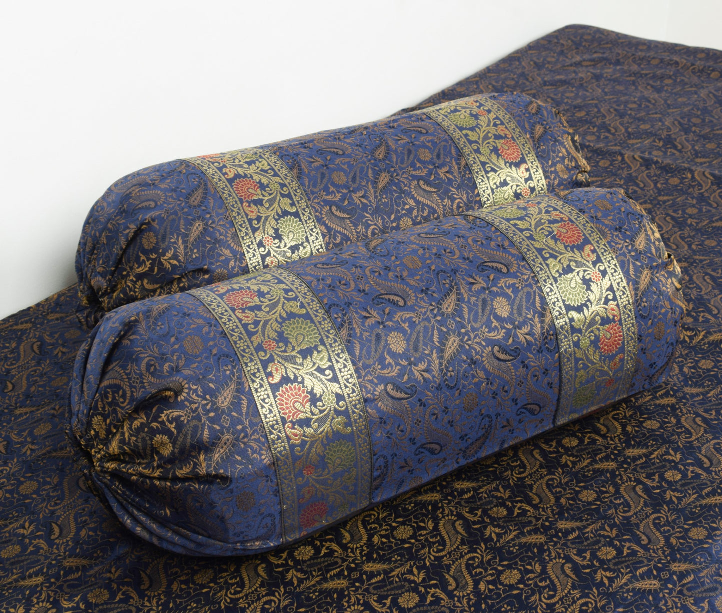 Dark Blue Diwan Set– Banarasi Silk Zari Brocade Indian Cushions & Bolster Cover