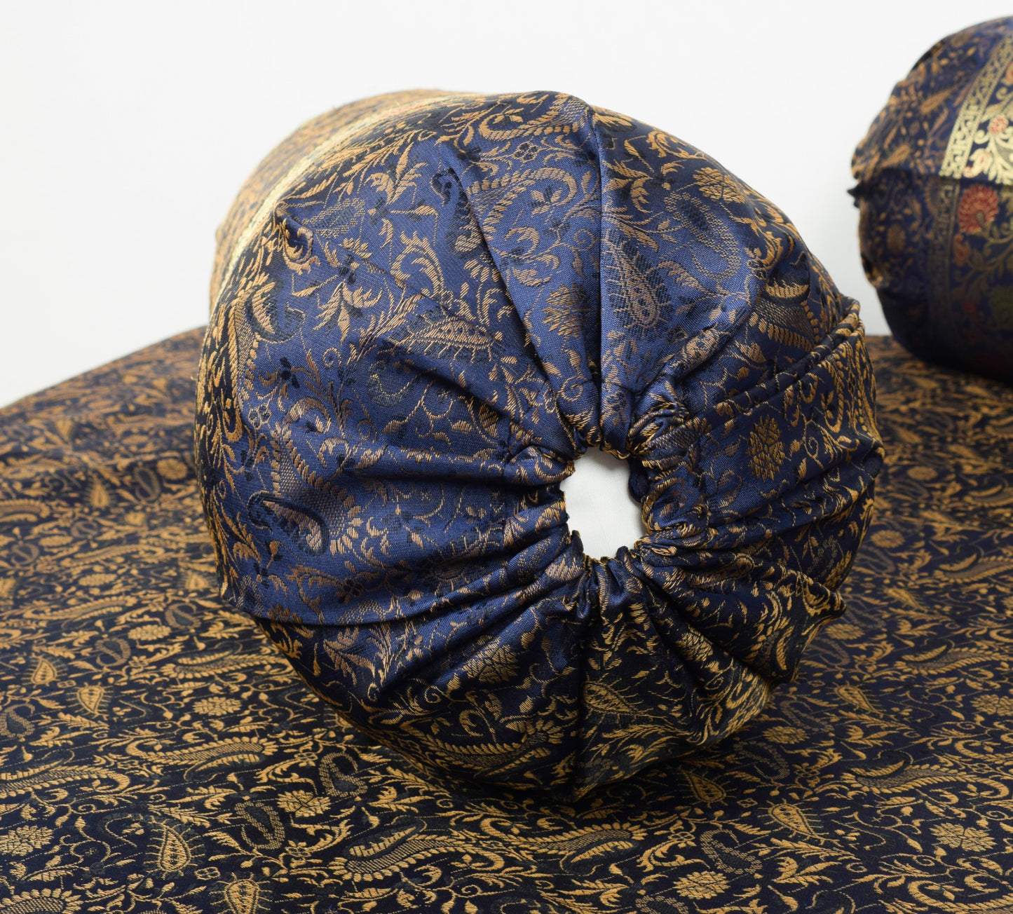 Dark Blue Diwan Set– Banarasi Silk Zari Brocade Indian Cushions & Bolster Cover