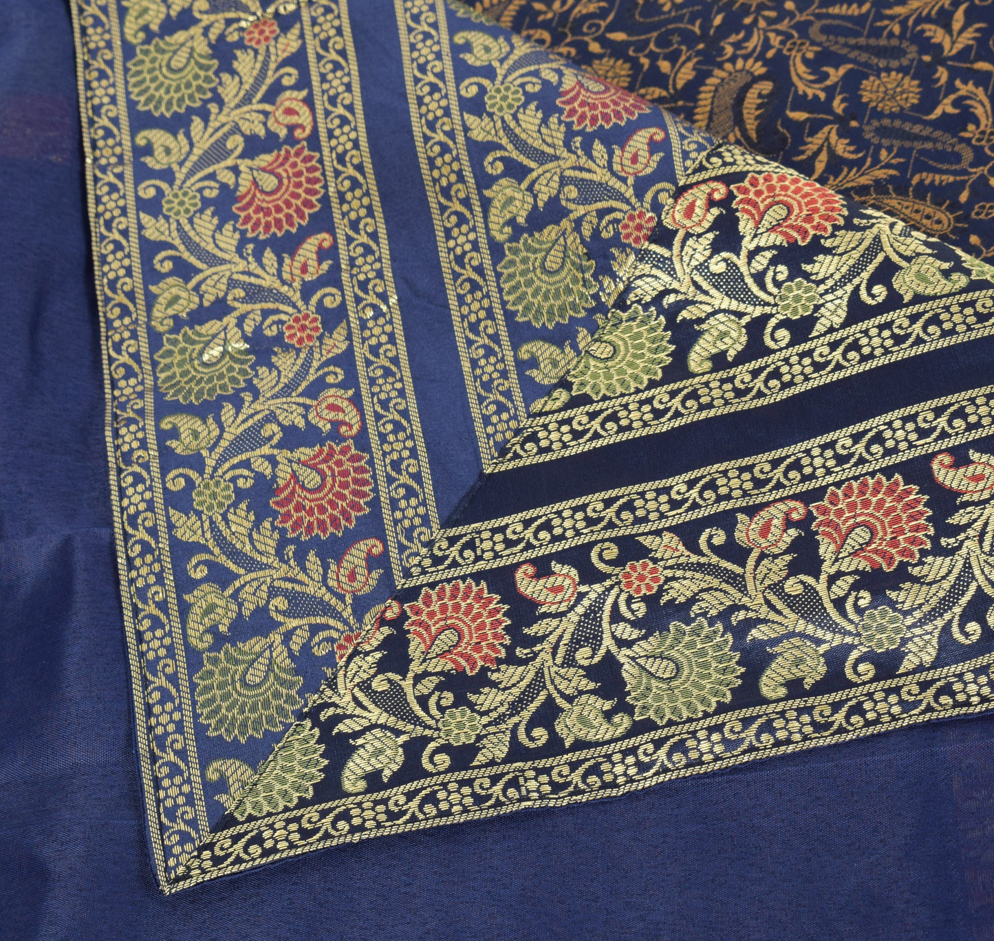 Dark Blue Diwan Set– Banarasi Silk Zari Brocade Indian Cushions & Bolster Cover