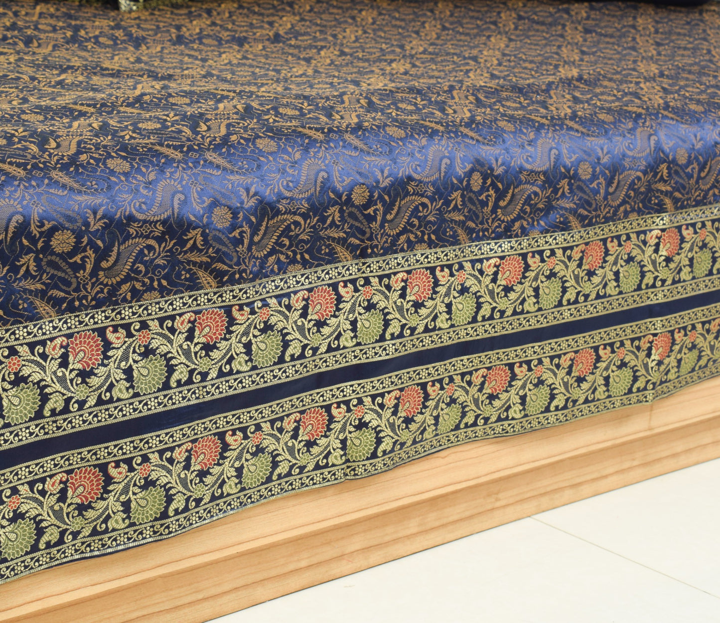Dark Blue Diwan Set– Banarasi Silk Zari Brocade Indian Cushions & Bolster Cover