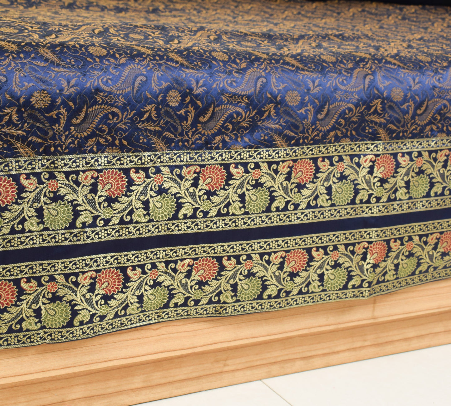 Dark Blue Diwan Set– Banarasi Silk Zari Brocade Indian Cushions & Bolster Cover
