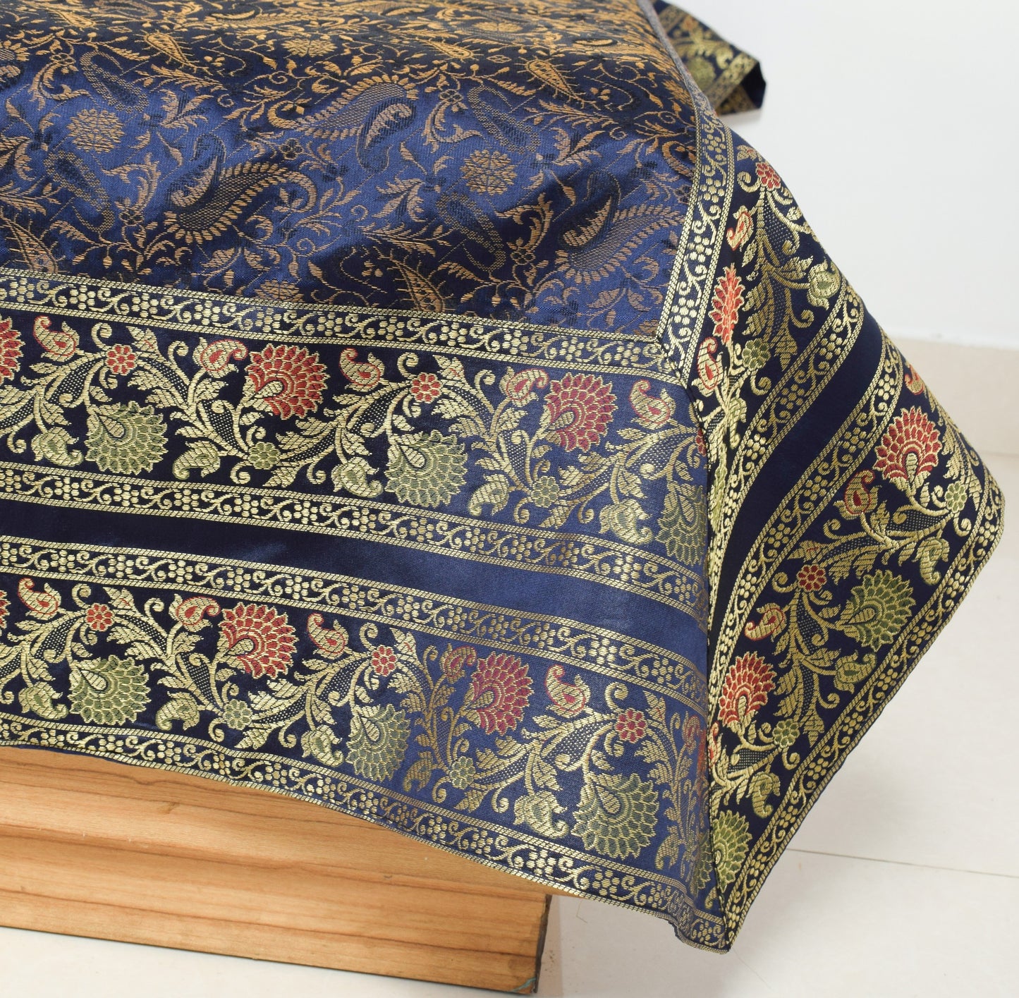Dark Blue Diwan Set– Banarasi Silk Zari Brocade Indian Cushions & Bolster Cover