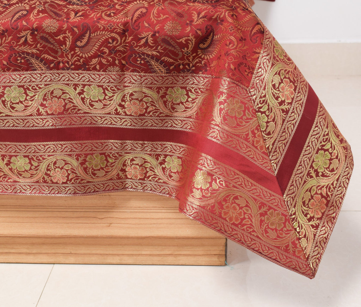 Maroon 5P Diwan Set– Banarasi Silk Zari Brocade Indian Cushions & Bolster Cover
