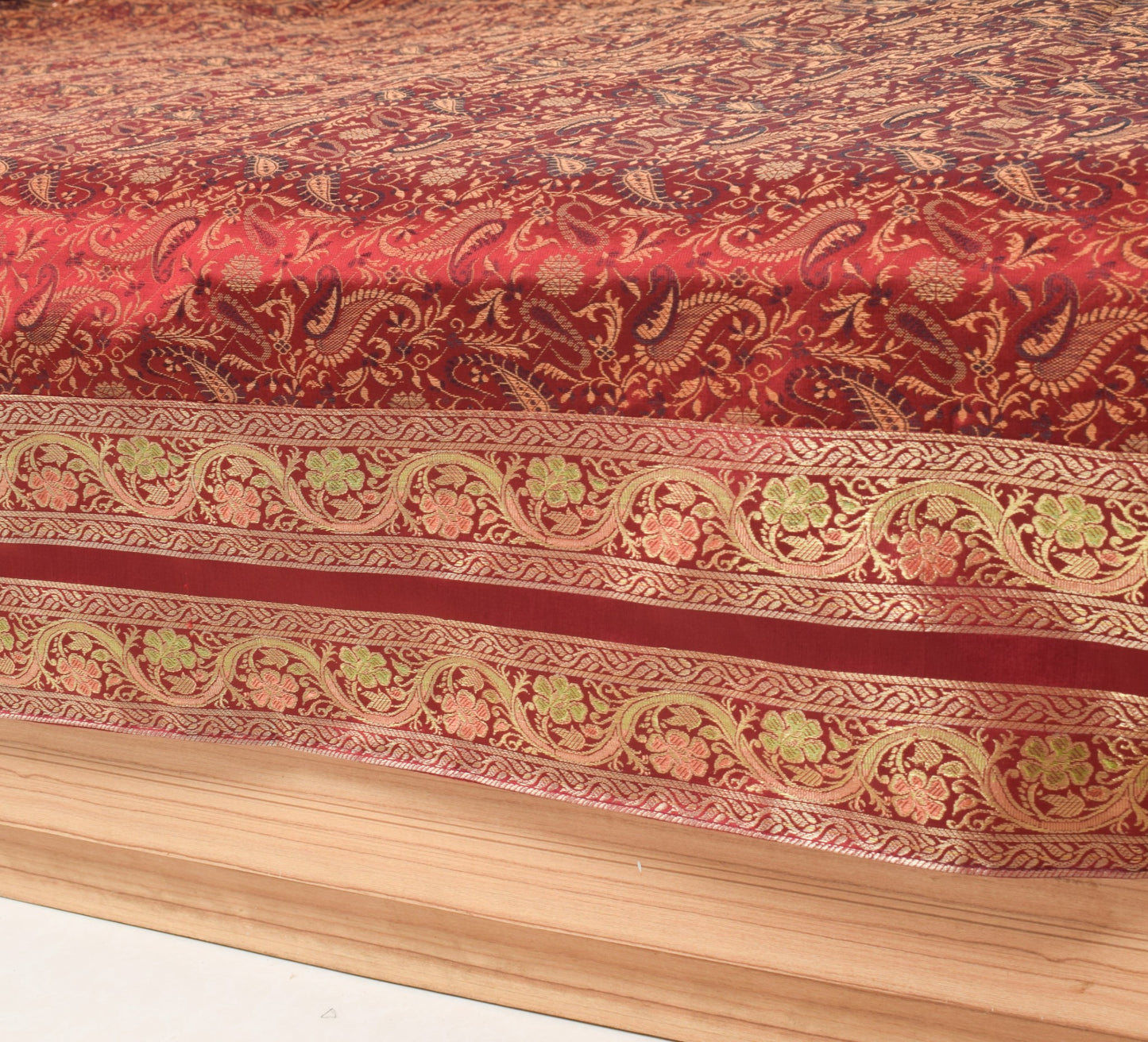 Maroon 5P Diwan Set– Banarasi Silk Zari Brocade Indian Cushions & Bolster Cover