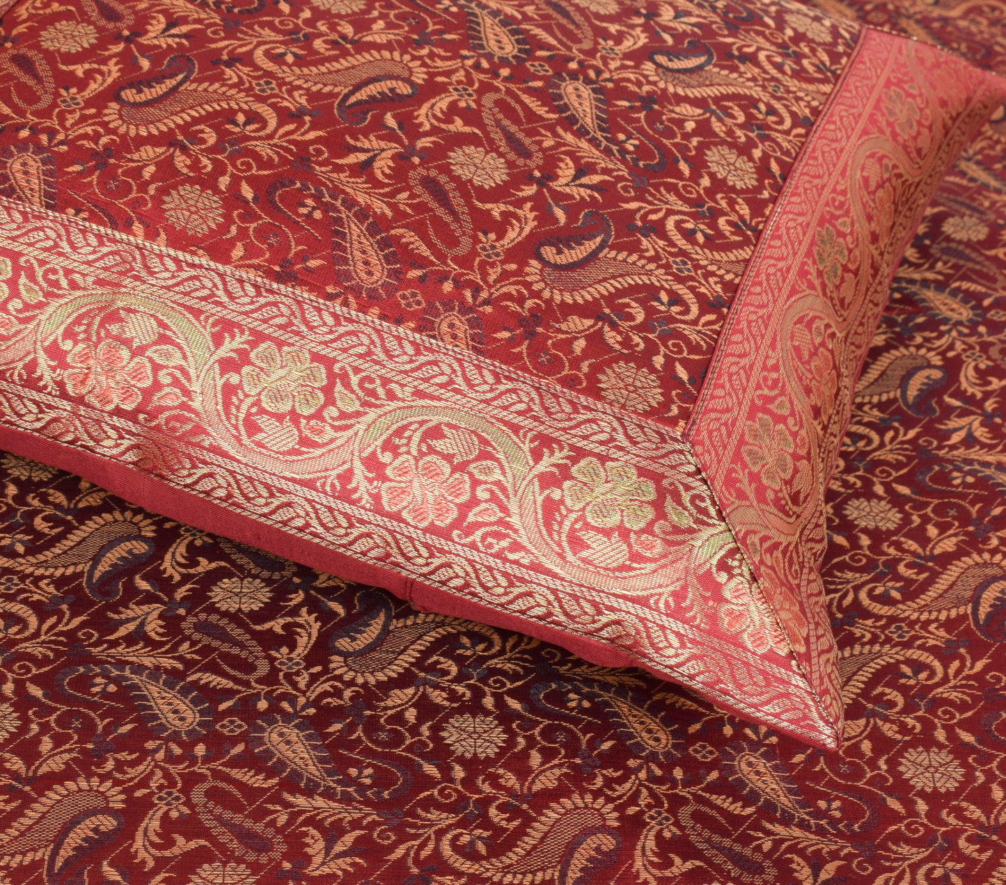 Maroon 5P Diwan Set– Banarasi Silk Zari Brocade Indian Cushions & Bolster Cover