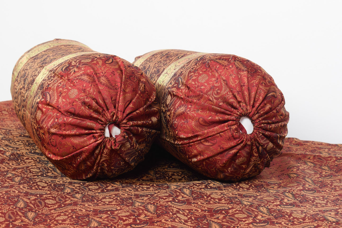 Maroon 5P Diwan Set– Banarasi Silk Zari Brocade Indian Cushions & Bolster Cover