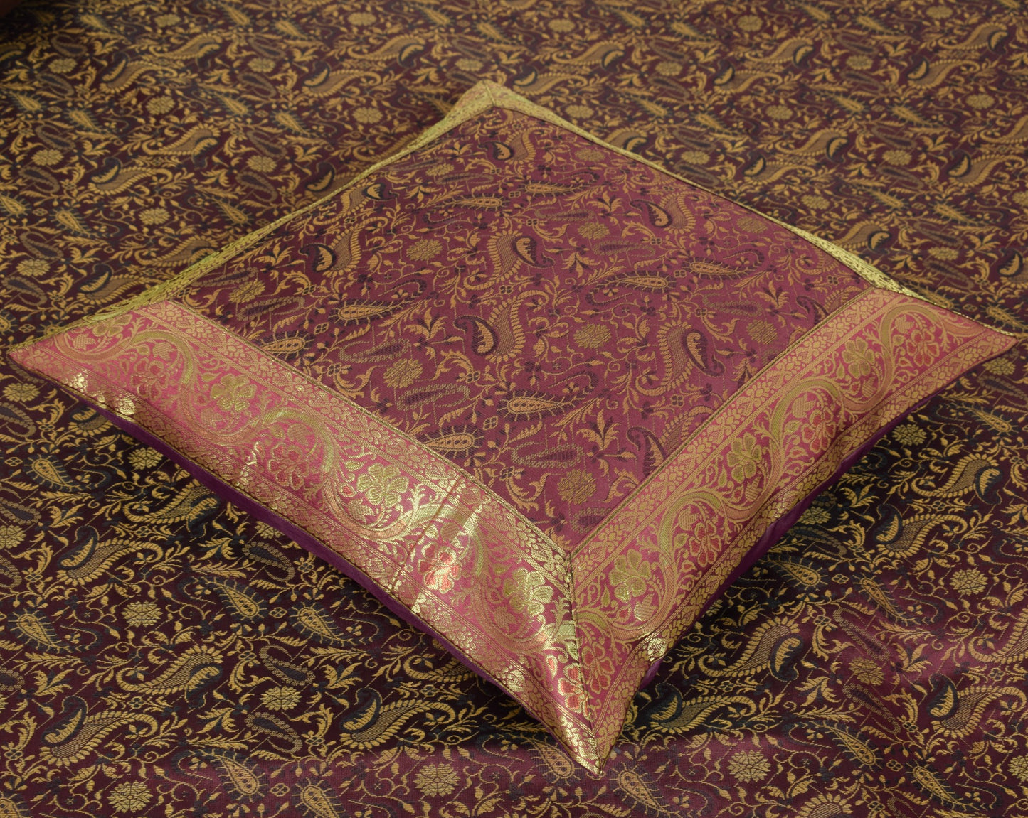 Wine Grace Diwan Set– Banarasi Silk Zari Brocade Indian Cushions & Bolster Cover