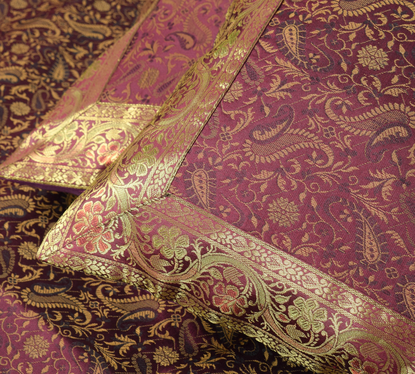 Wine Grace Diwan Set– Banarasi Silk Zari Brocade Indian Cushions & Bolster Cover