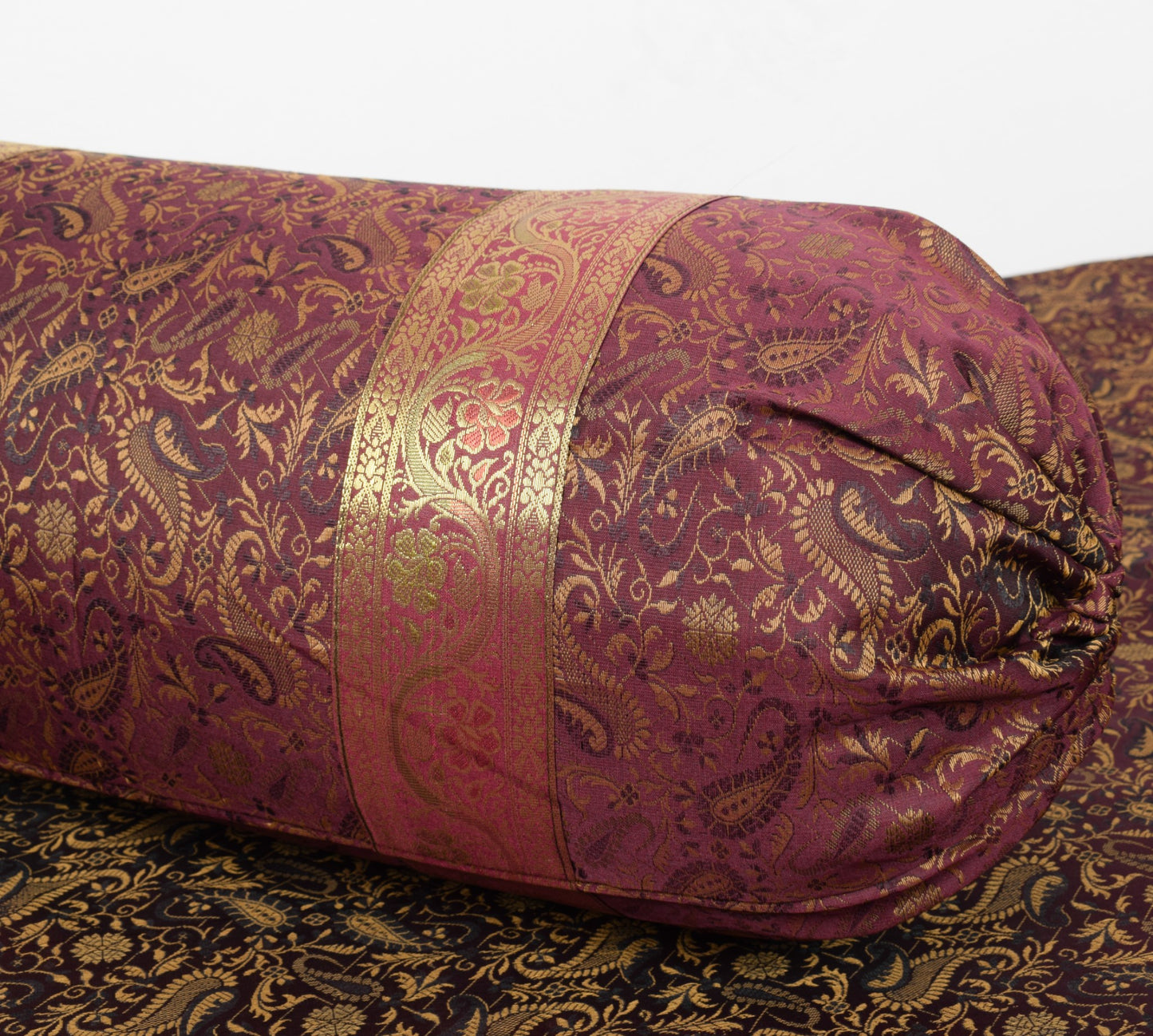 Wine Grace Diwan Set– Banarasi Silk Zari Brocade Indian Cushions & Bolster Cover