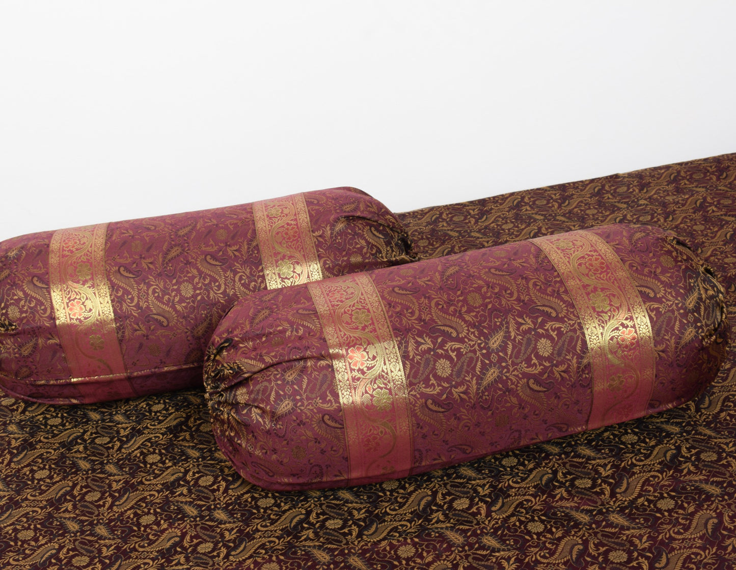 Wine Grace Diwan Set– Banarasi Silk Zari Brocade Indian Cushions & Bolster Cover