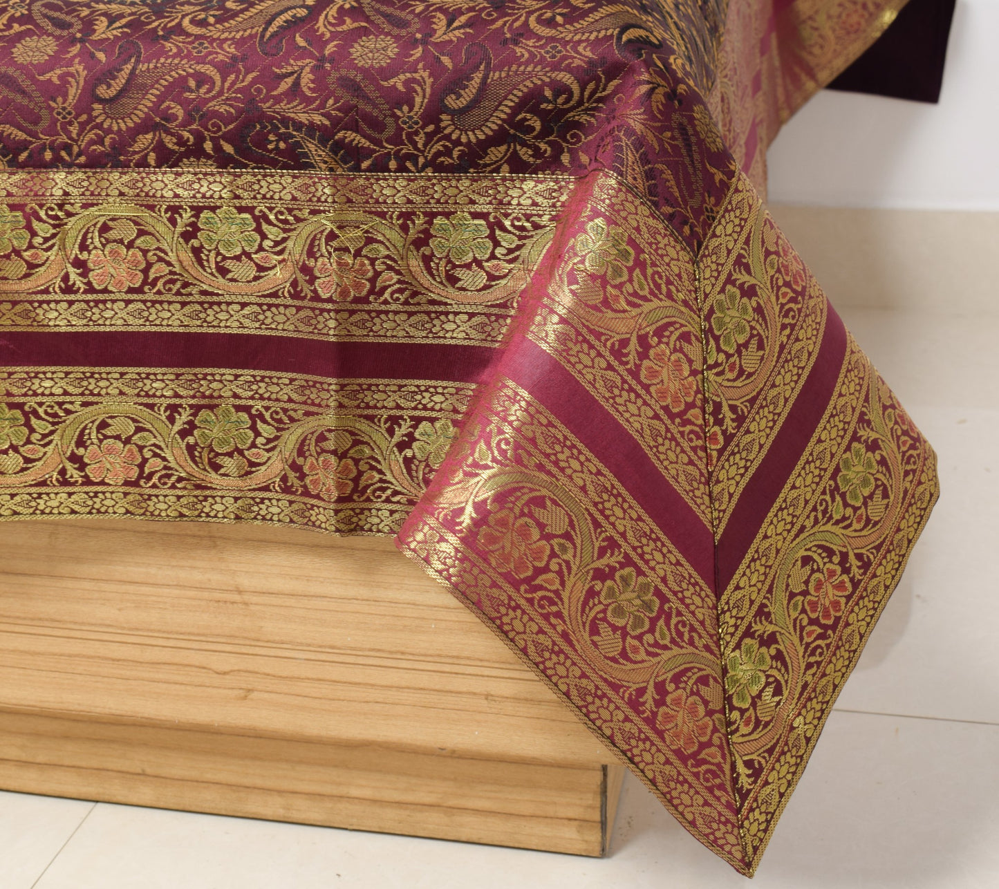 Wine Grace Diwan Set– Banarasi Silk Zari Brocade Indian Cushions & Bolster Cover
