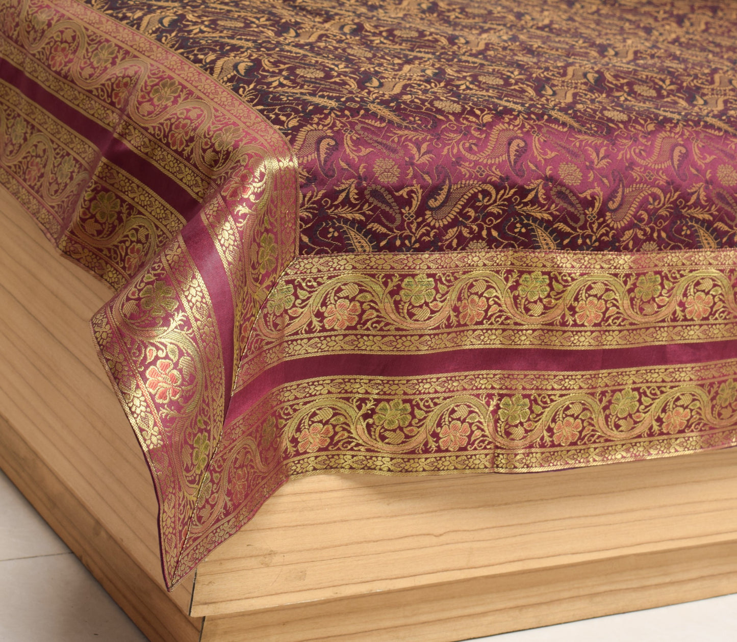 Wine Grace Diwan Set– Banarasi Silk Zari Brocade Indian Cushions & Bolster Cover