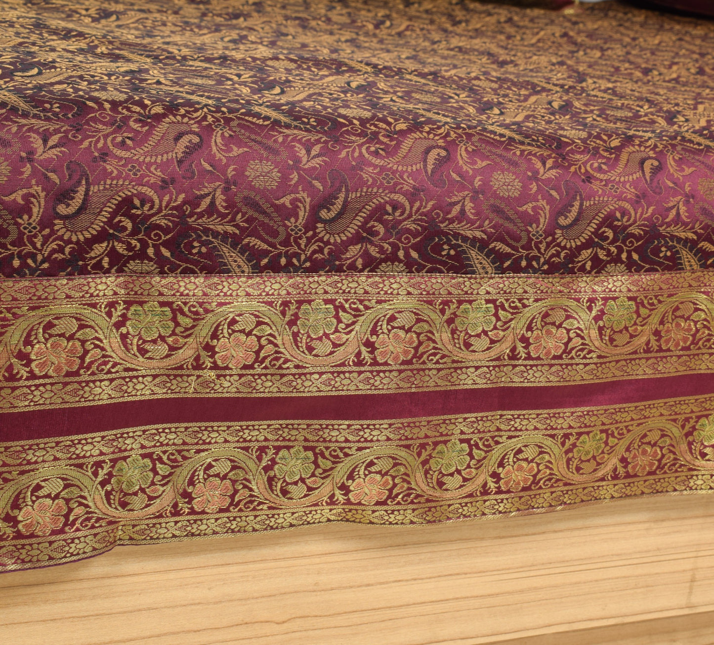 Wine Grace Diwan Set– Banarasi Silk Zari Brocade Indian Cushions & Bolster Cover