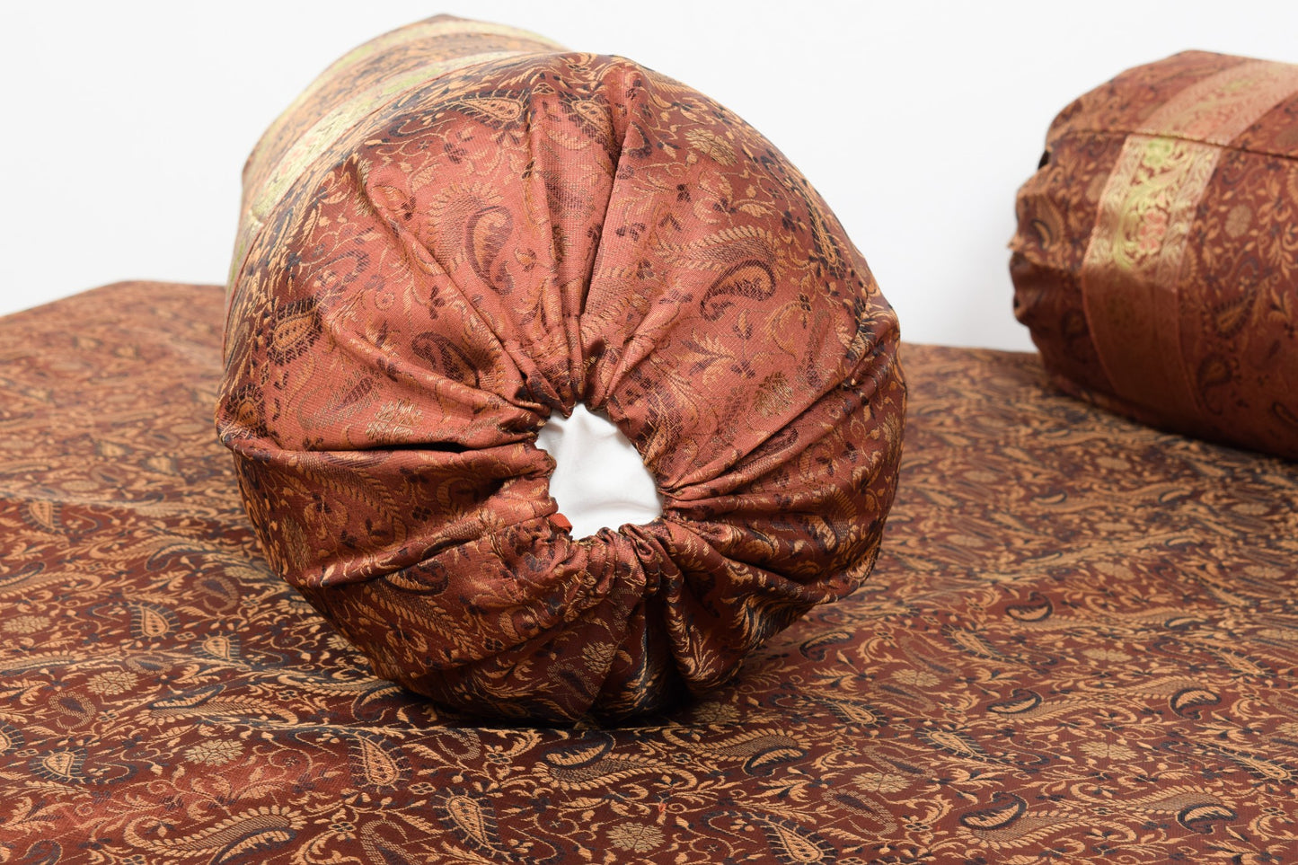 Brown Grace Diwan Set Banarasi Silk Zari Brocade Indian Cushions & Bolster Cover