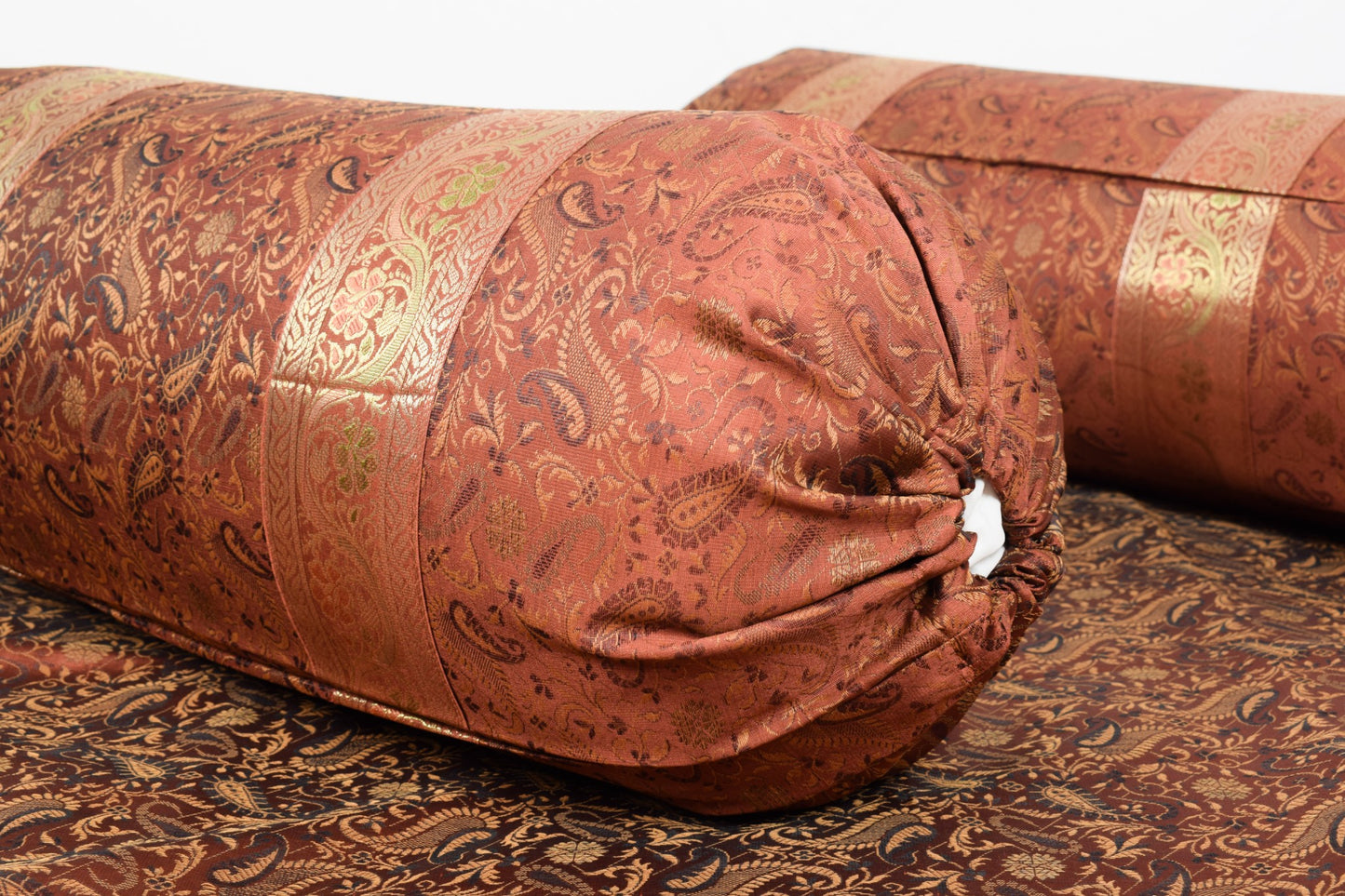 Brown Grace Diwan Set Banarasi Silk Zari Brocade Indian Cushions & Bolster Cover