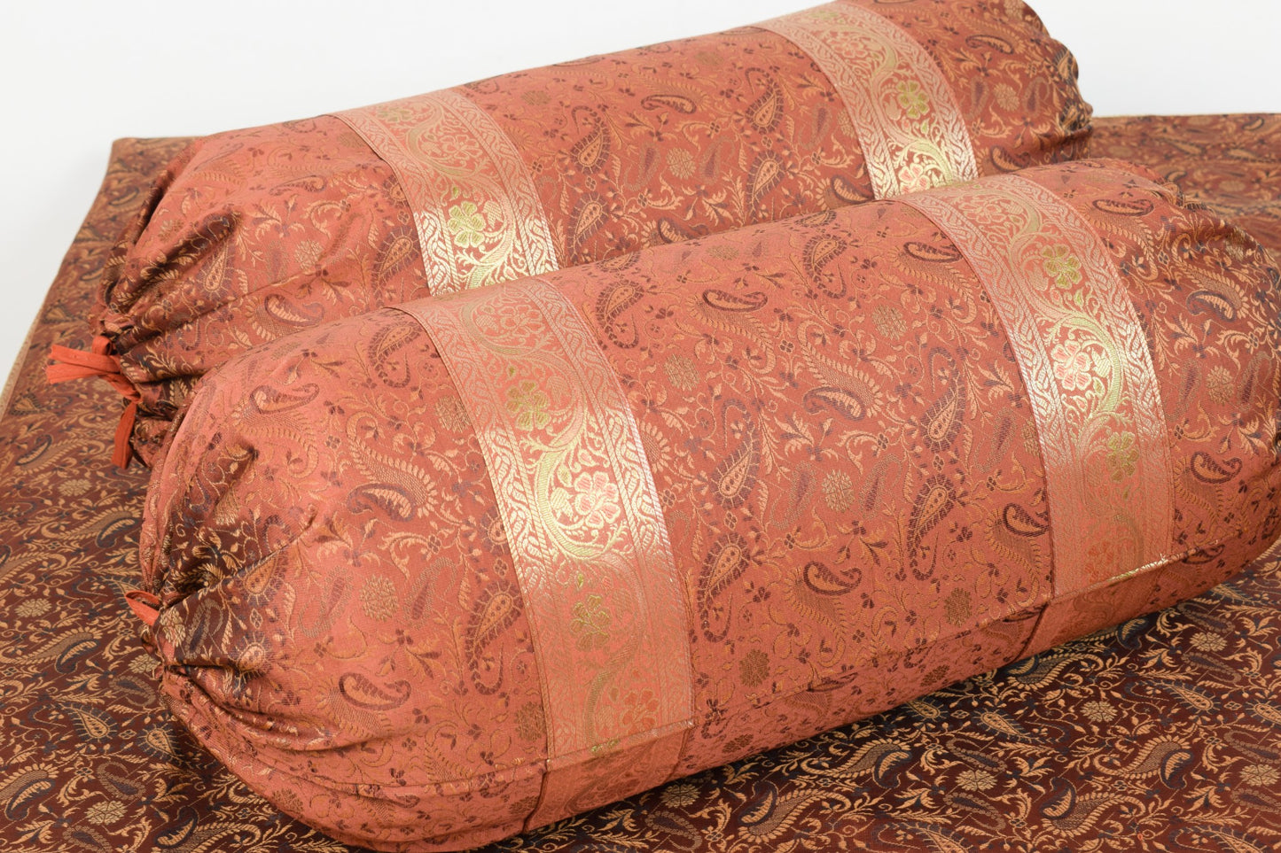 Brown Grace Diwan Set Banarasi Silk Zari Brocade Indian Cushions & Bolster Cover