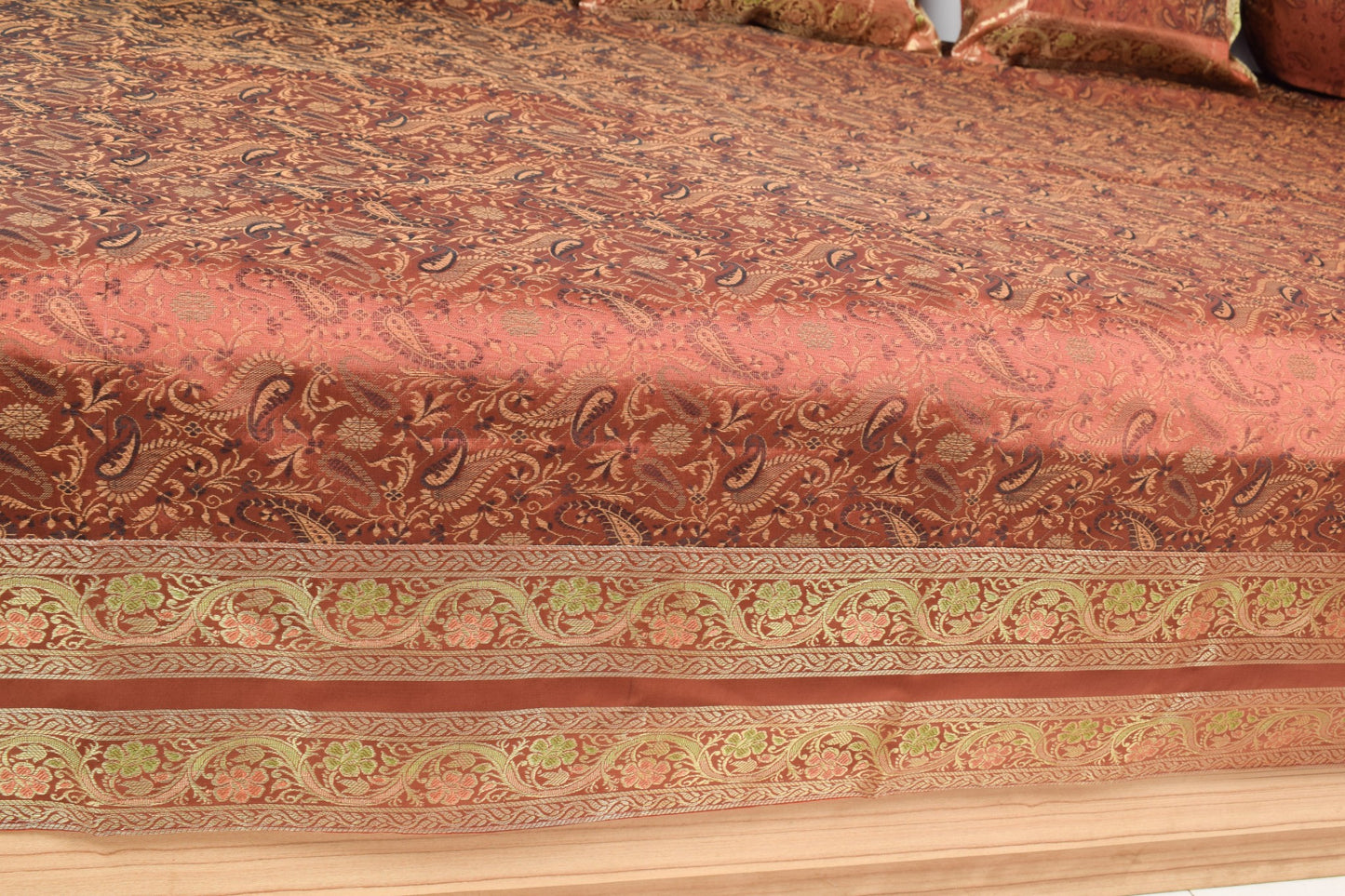 Brown Grace Diwan Set Banarasi Silk Zari Brocade Indian Cushions & Bolster Cover