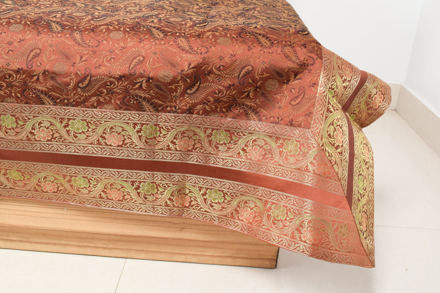 Brown Grace Diwan Set Banarasi Silk Zari Brocade Indian Cushions & Bolster Cover