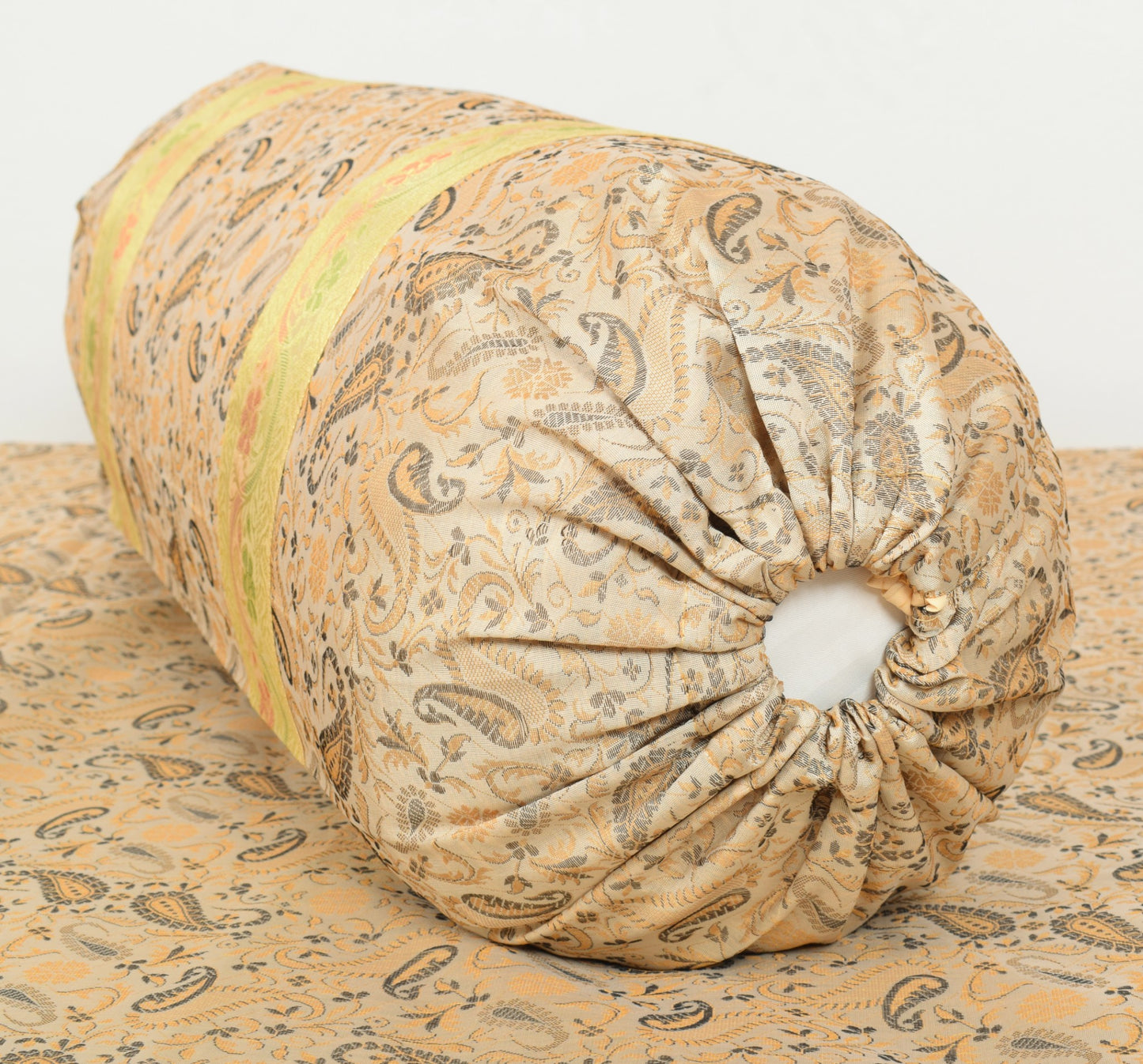Beige Banarasi Diwan Set Silk Zari Brocade Indian Gift Cushion & Bolster Cover