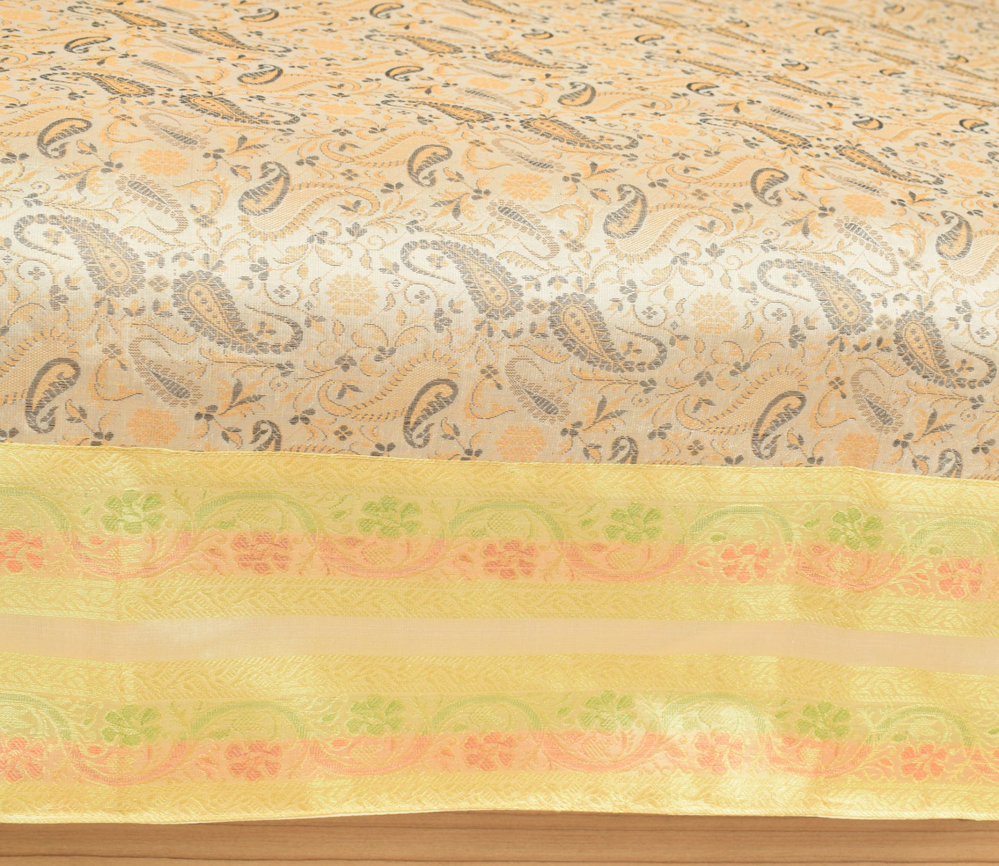 Beige Banarasi Diwan Set Silk Zari Brocade Indian Gift Cushion & Bolster Cover