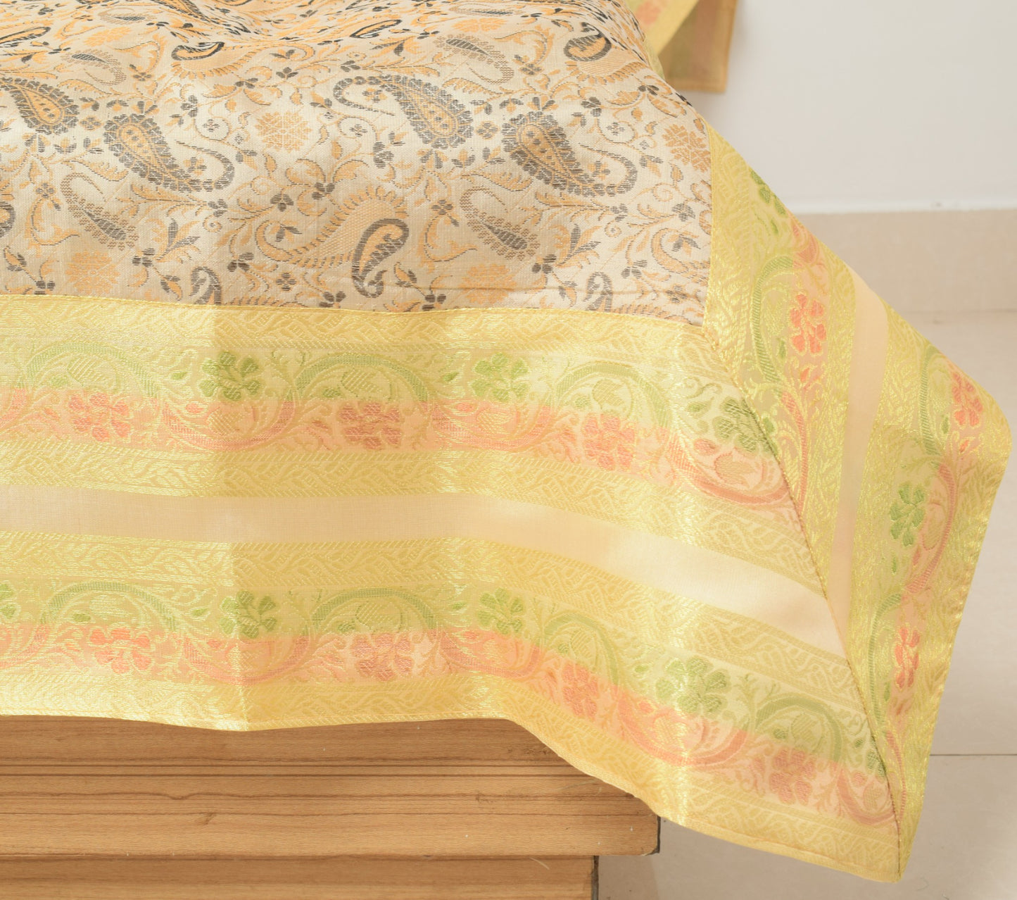 Beige Banarasi Diwan Set Silk Zari Brocade Indian Gift Cushion & Bolster Cover