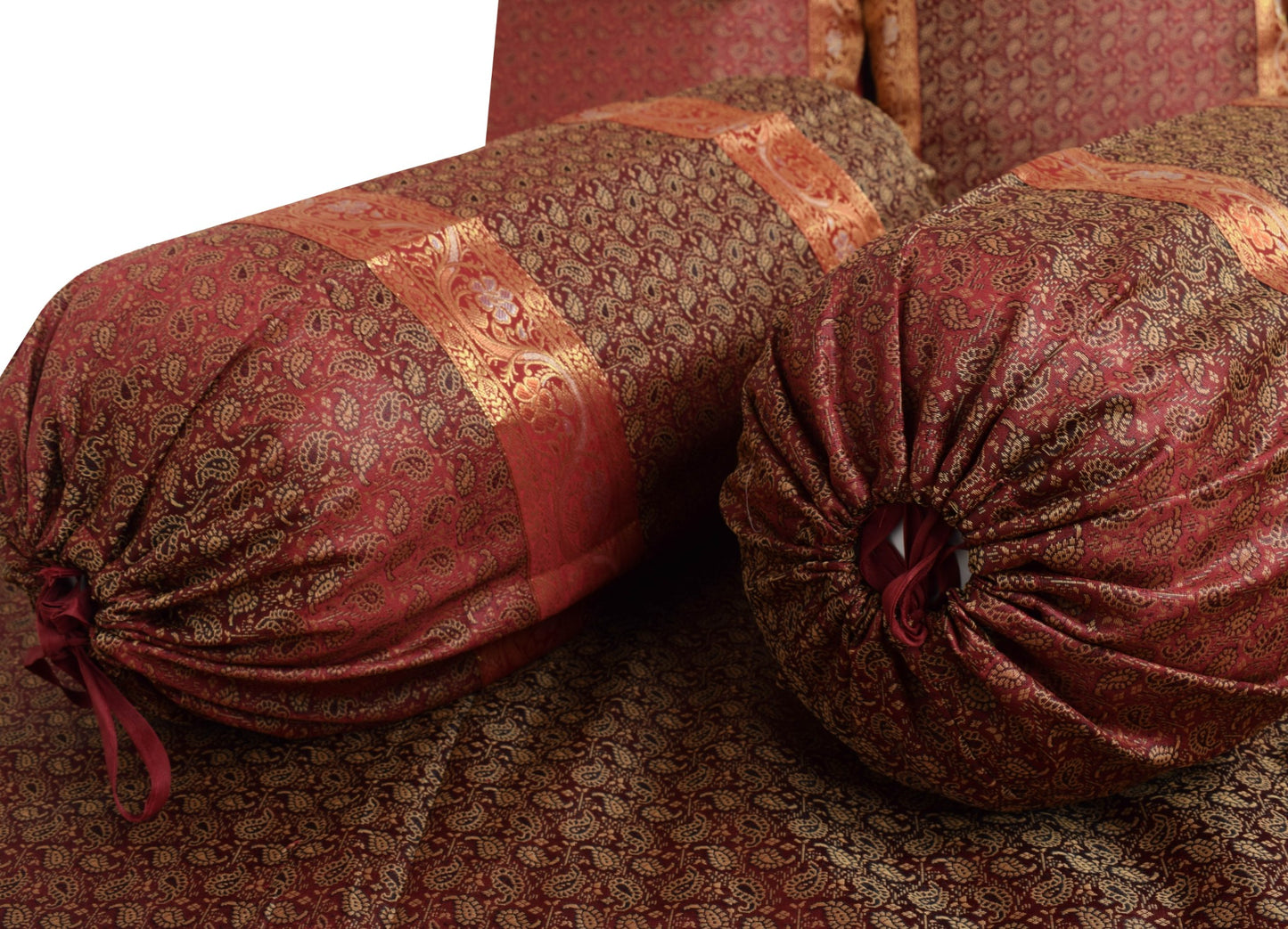 Maroon Banarasi Diwan Set Cushion & Bolster Cover Silk & Woven Zari Brocade