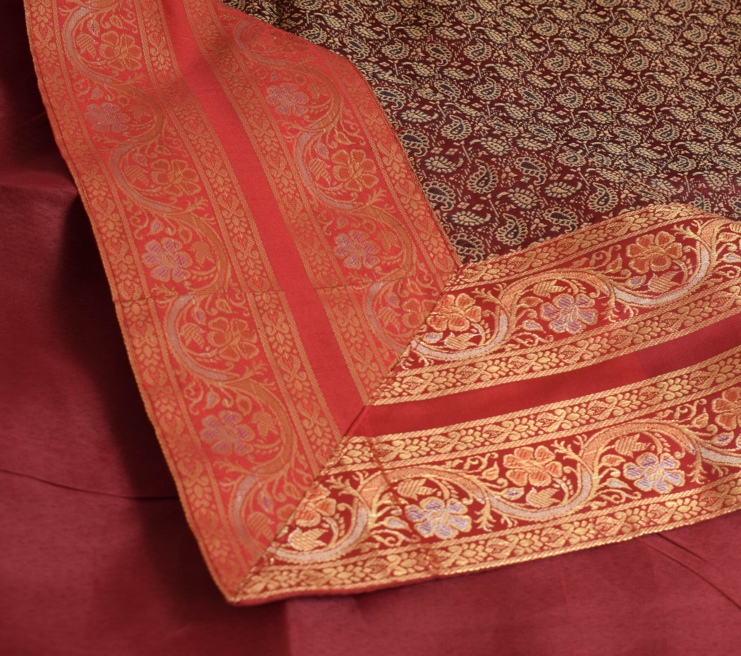 Maroon Banarasi Diwan Set Cushion & Bolster Cover Silk & Woven Zari Brocade