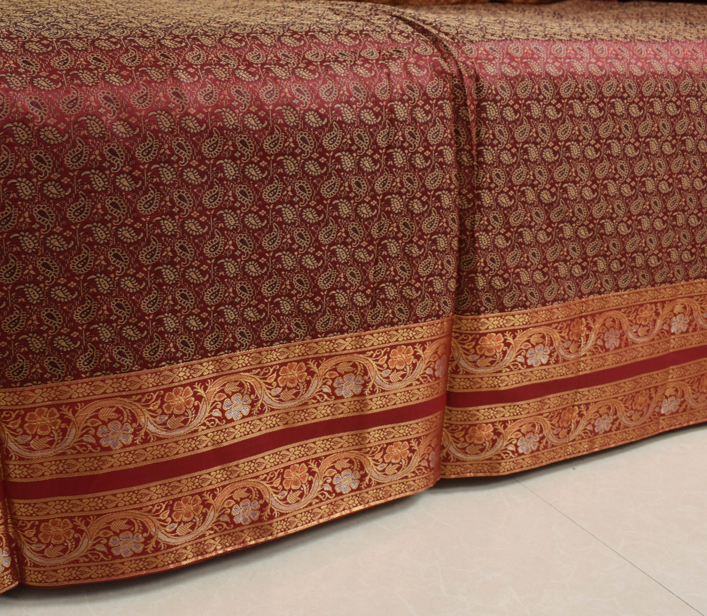 Maroon Banarasi Diwan Set Cushion & Bolster Cover Silk & Woven Zari Brocade